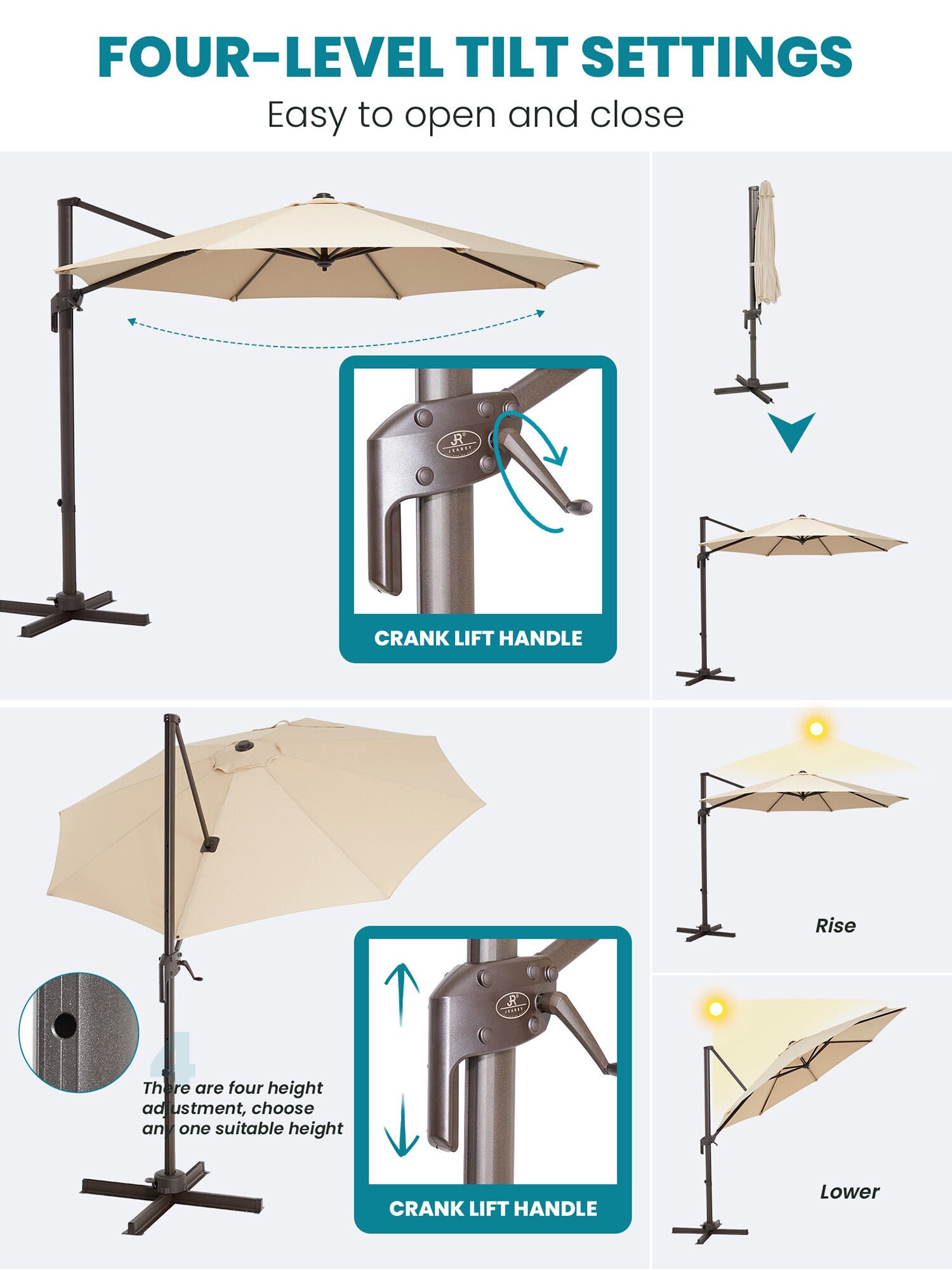 JEAREY 9 Ft Beige Round Offset Patio Umbrella With Detachable Rib - 360 ...