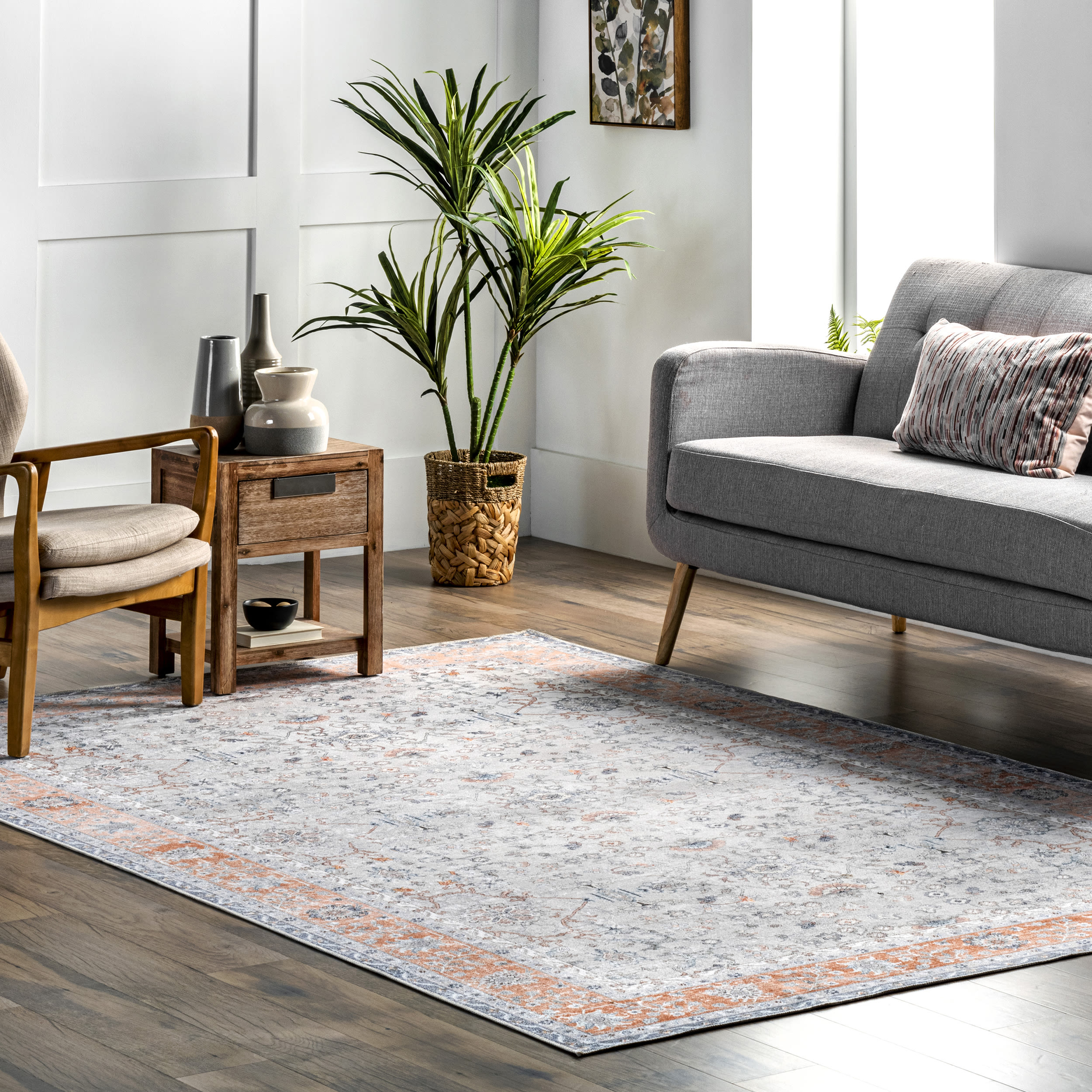 nuLOOM HJAU26A-406 Aurora 4 x 6 (ft) Loomed Polyester Light Grey Rectangular Indoor Floral/Botanical Machine washable Area rug
