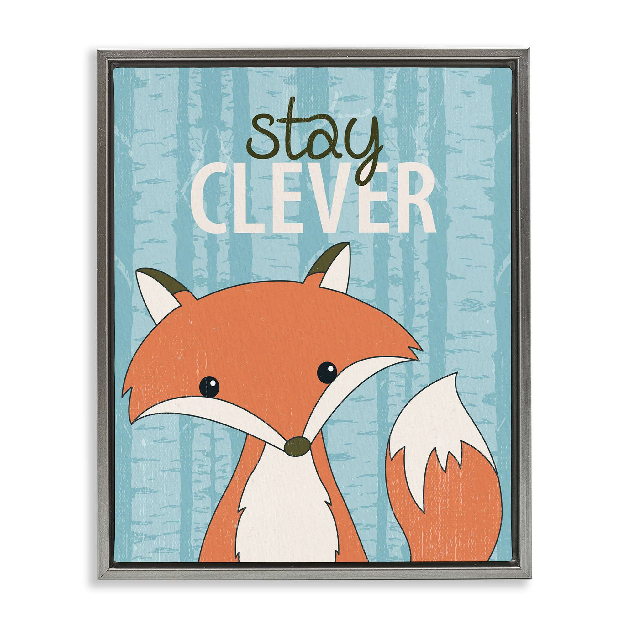 Stupell Industries BS-033-FFL-16X20 Stay Clever with Fox Gray Framed Floater Canvas Wall Art By Kim Allen 17 x 21