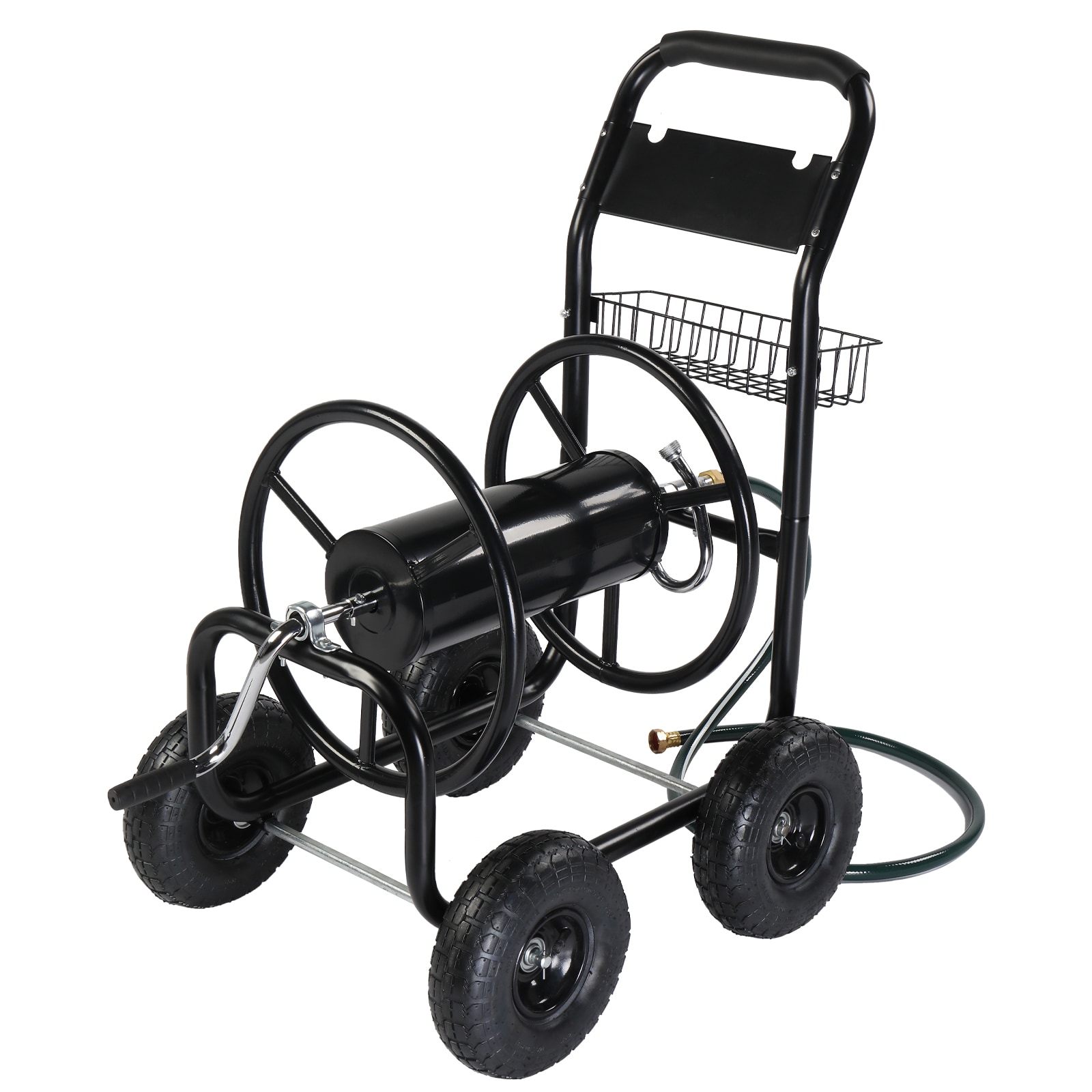 Outopee 4-Wheel Black Garden Hose Reel Cart at