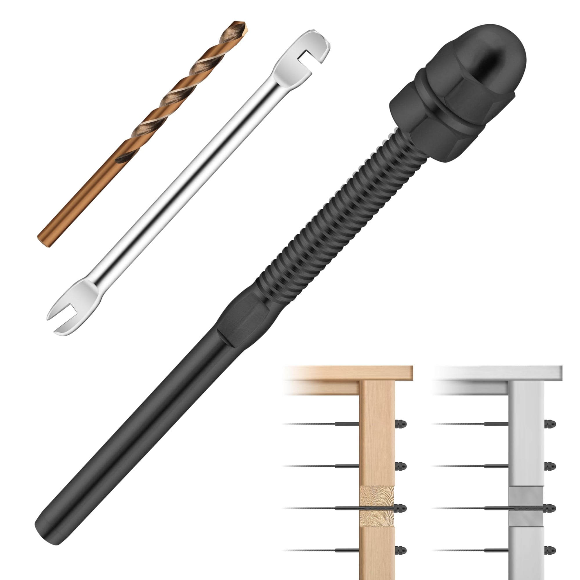 SenQWFa  30 Pack Black T316 Stainless Steel Cable Railing Kit Hand Swage Threaded Stud Tensioner End Fitting Terminal for One Eighth Inch Cable
