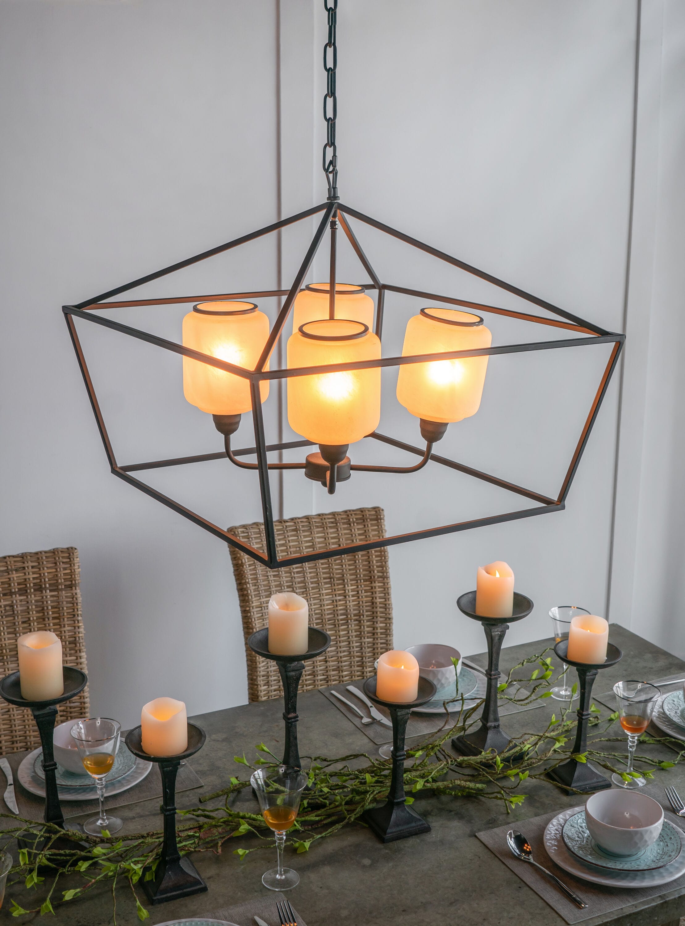 Sevenine Reminox 4-Light 26'' x26'' x 21.9''  Sleek Industrial Style Black Geometric Shape Iron Chandelier for Dining Room Entryway with No Bulbs Included