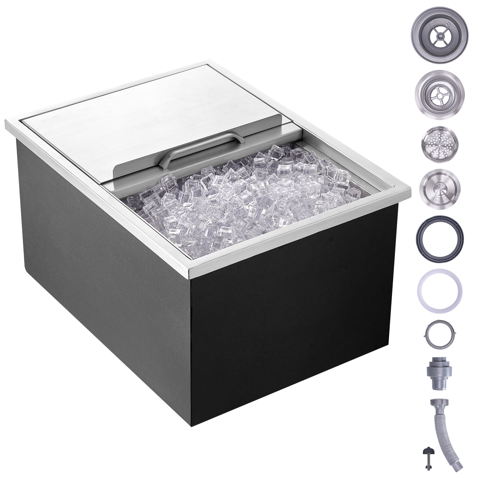 VEVOR SCQRSCBCHG2406212V0 Drop in Ice Chest 24-INL x 18-INW x 13-INH Stainless Steel Ice Cooler Commercial Ice Bin with Sliding Cover 40.9 qt Outdoor Kitchen Ice Bar Drain-pipe and Drain Plug Included for Cold Wine Beer