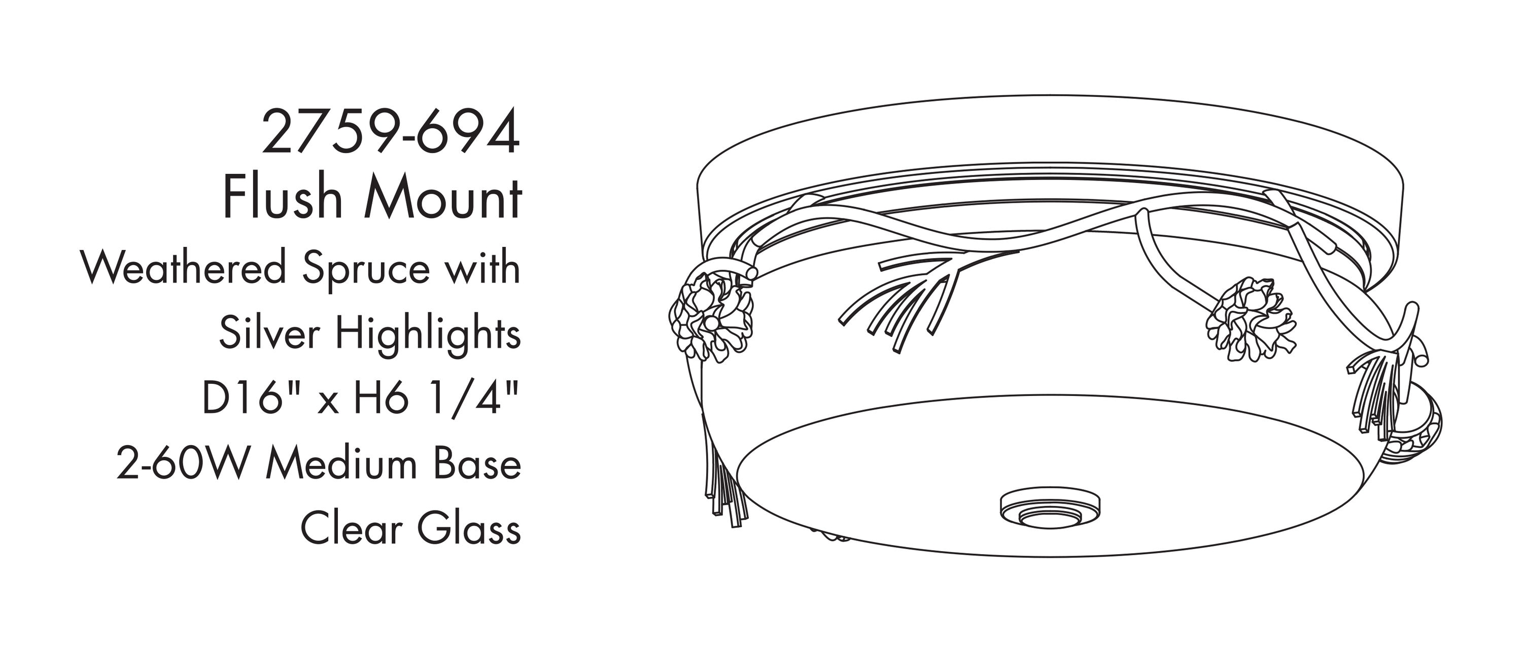 Weathered Spruce Silver Glass Drum Indoor/Outdoor Flush Mount