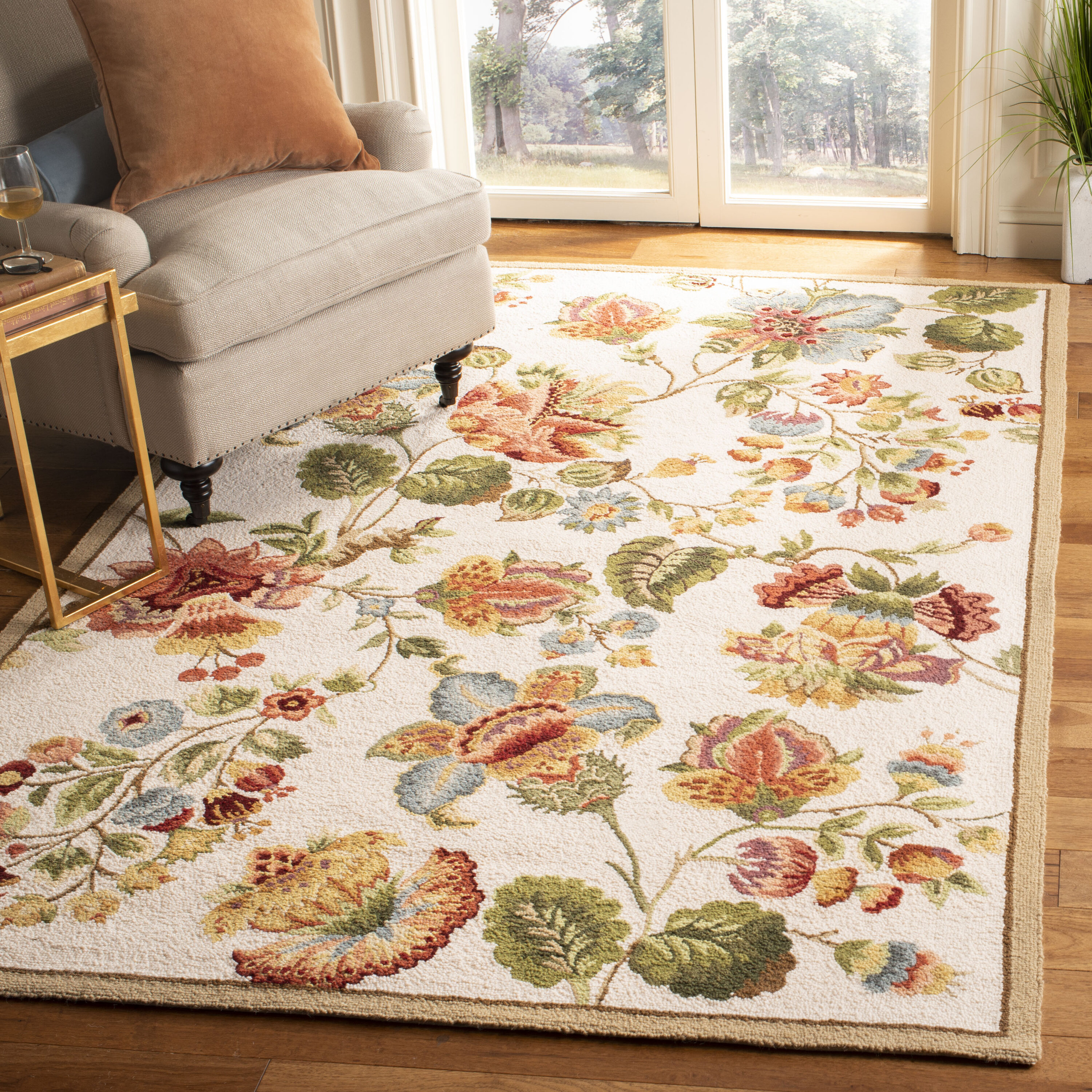  Hk331 Ivory Country Floral 5ft-3in x 8ft-3in Medium Rectangle Rug