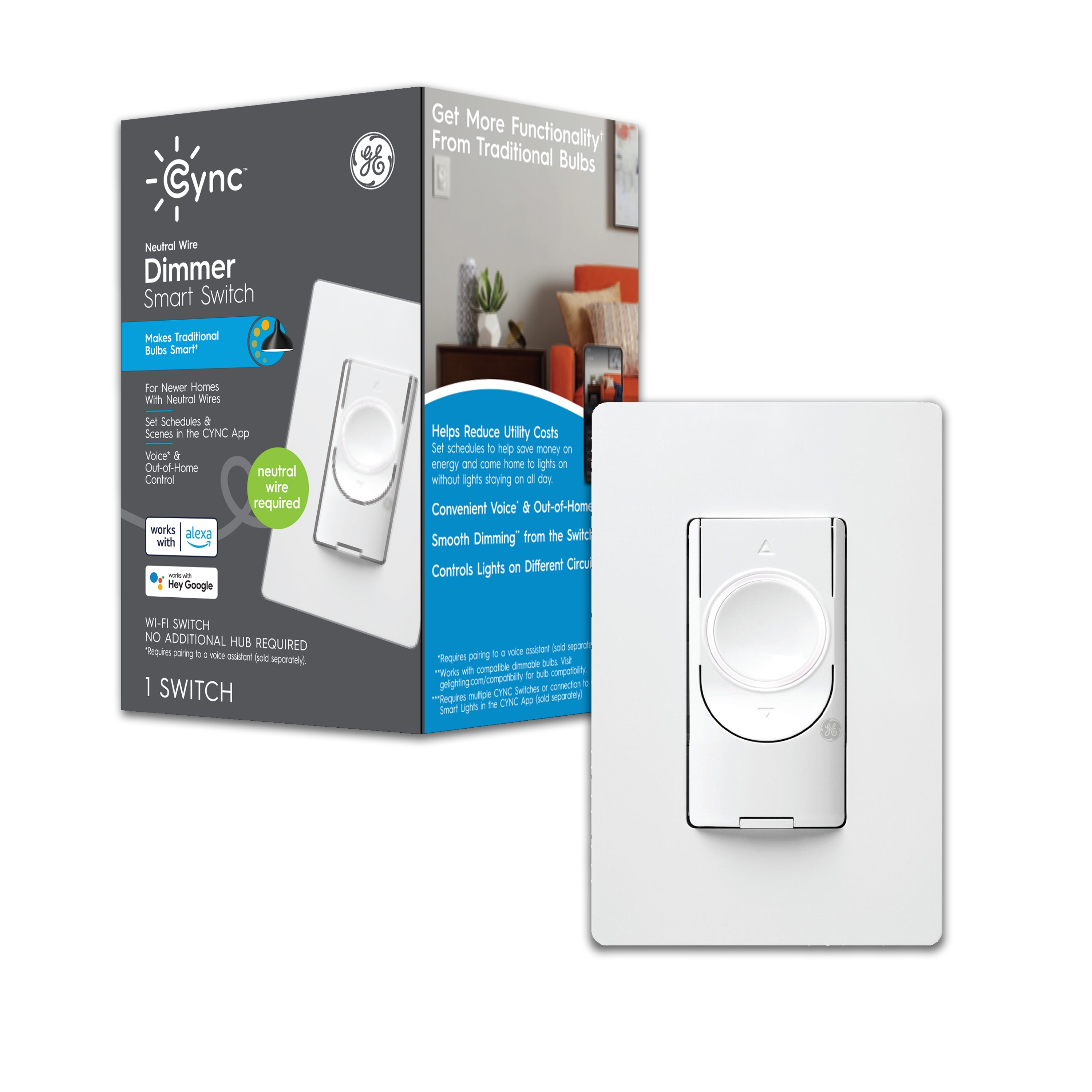 GE Wall Switch & Outlet Combo Single Pole, White