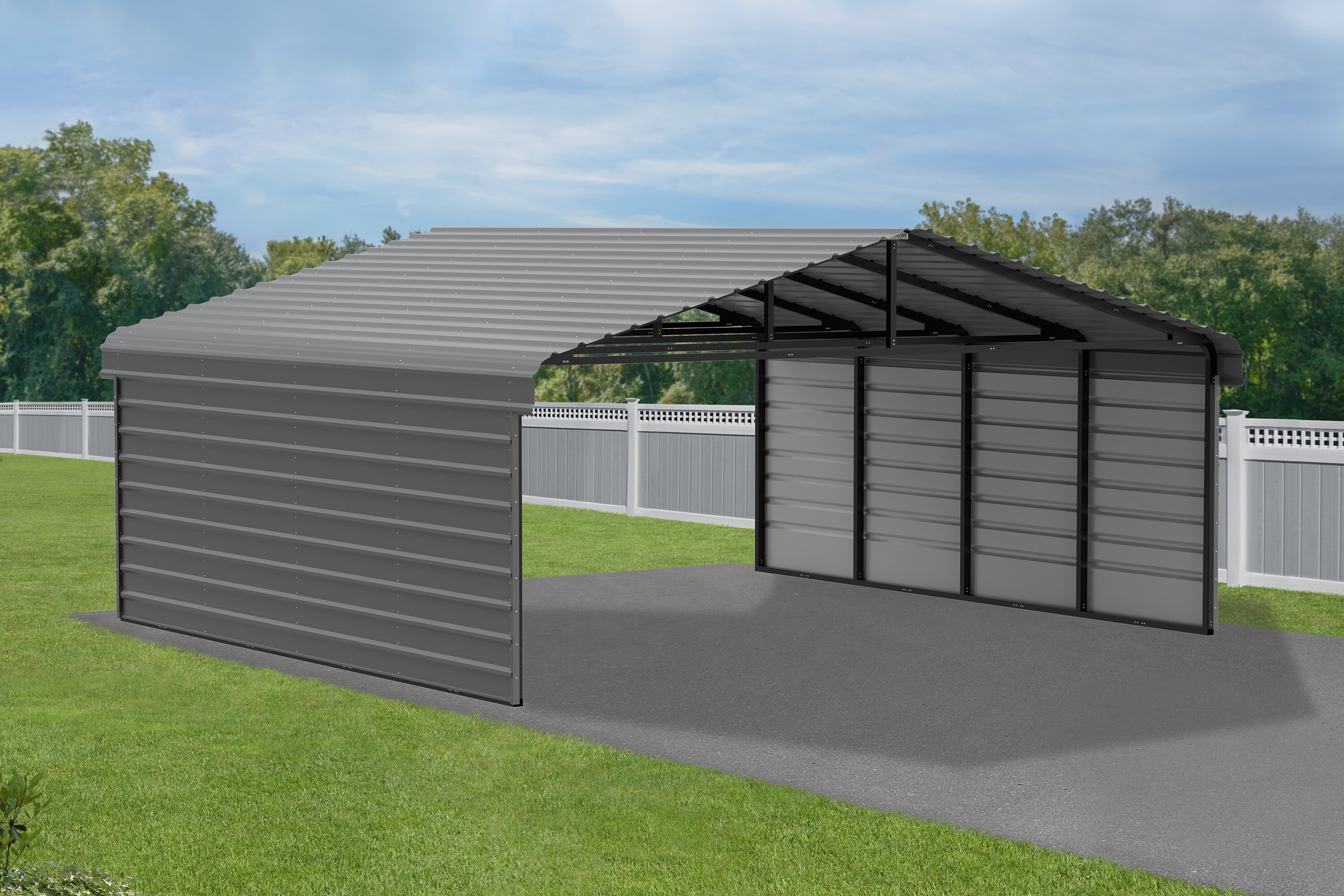 20' x 20' Charcoal Steel Carport Kit with Enclosure