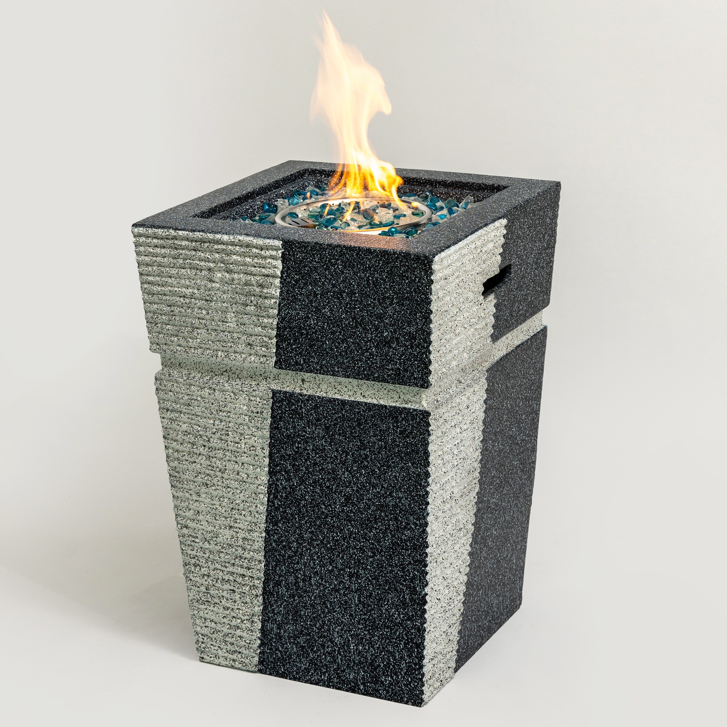 GDFStudio 327376 Concrete Propane Fire Pit Column with Glass Rocks and Rain Cover