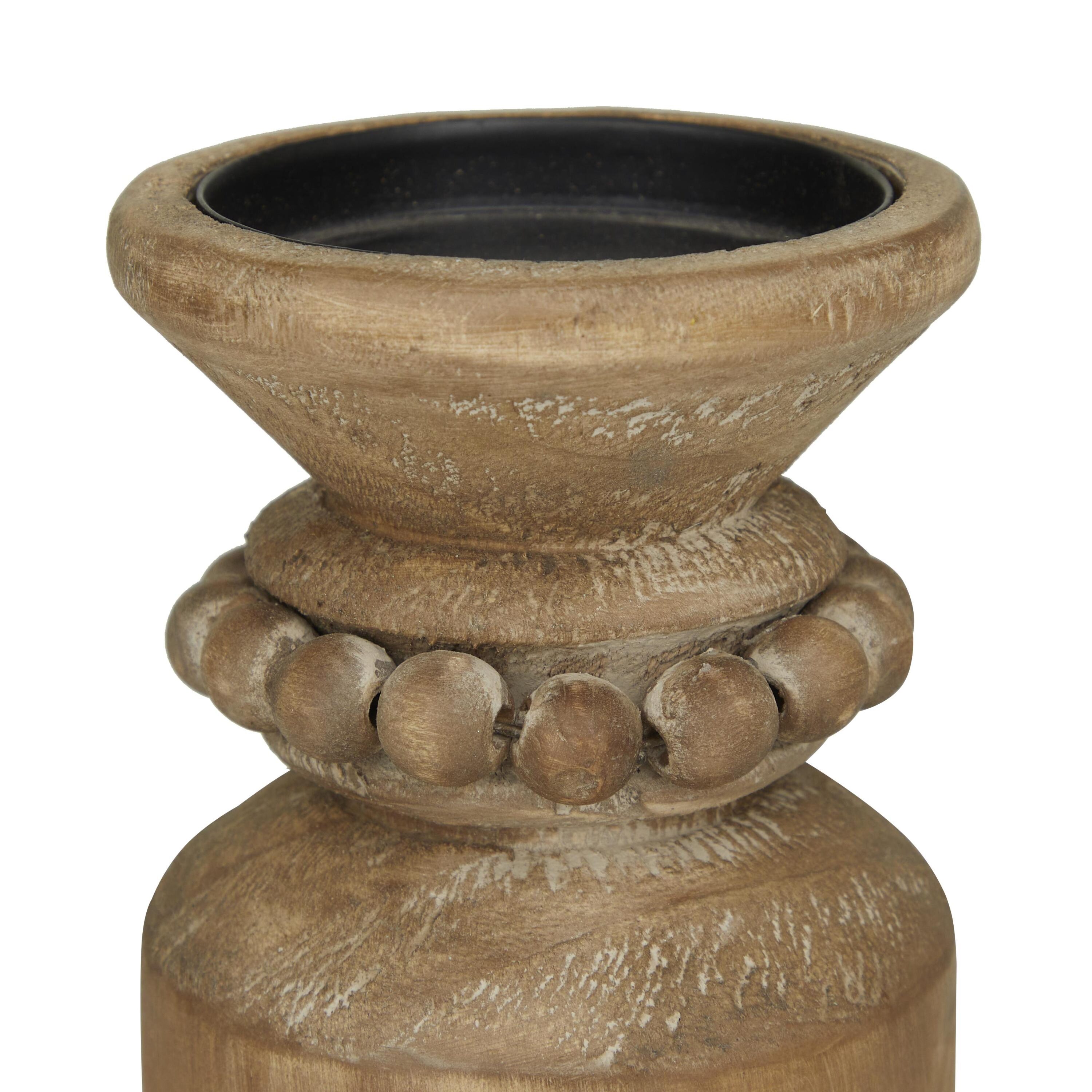 Washed Brown Wood Traditional Candelabra Set of 3