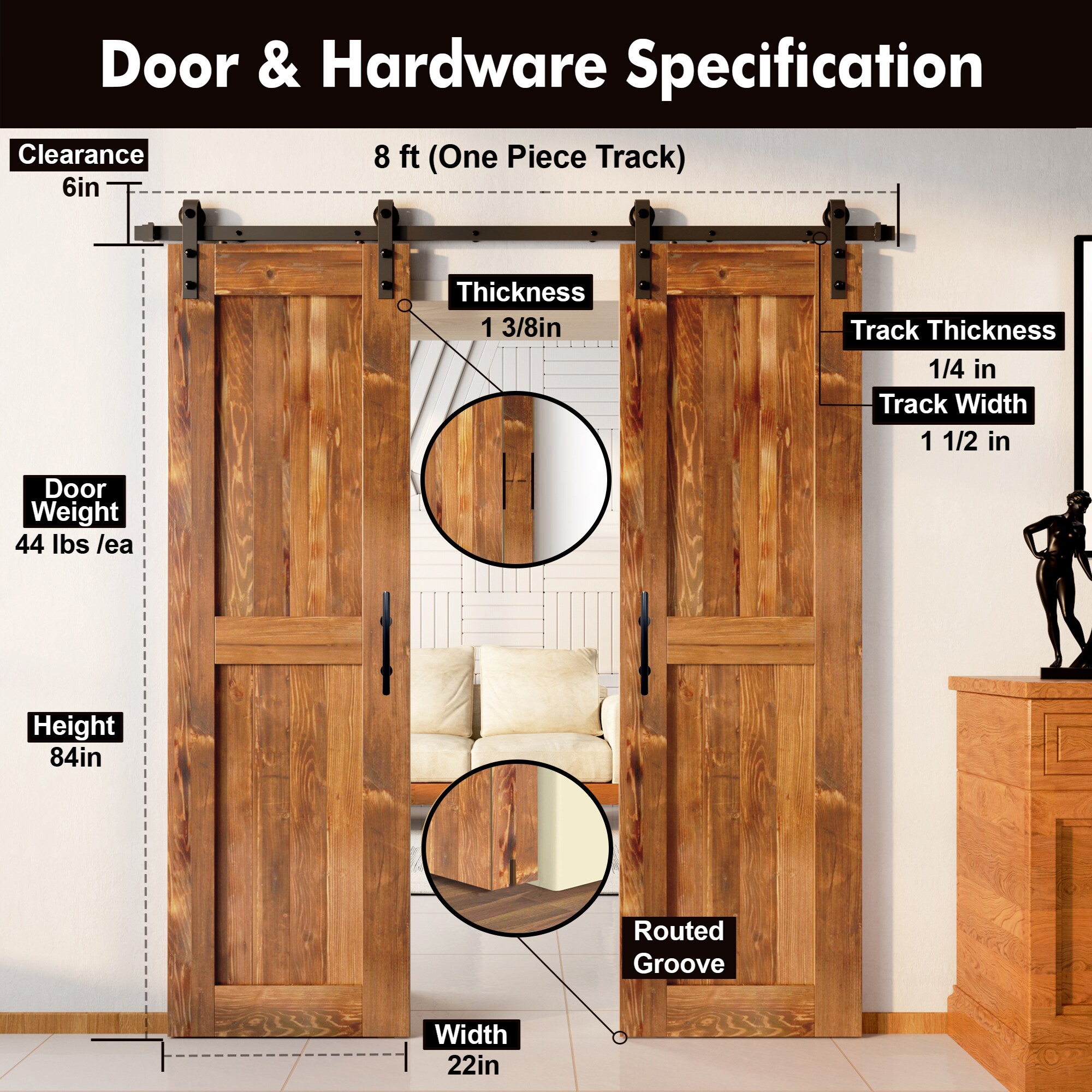 HOMACER YT2TGH096C-2284-H-EA Barn-Doors - View #7