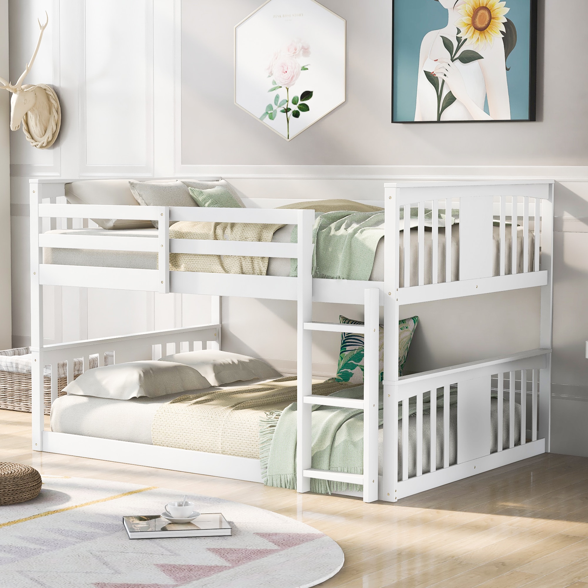 ModernLuxe LT100207AAK Full Over Full Bunk Bed with Ladder White