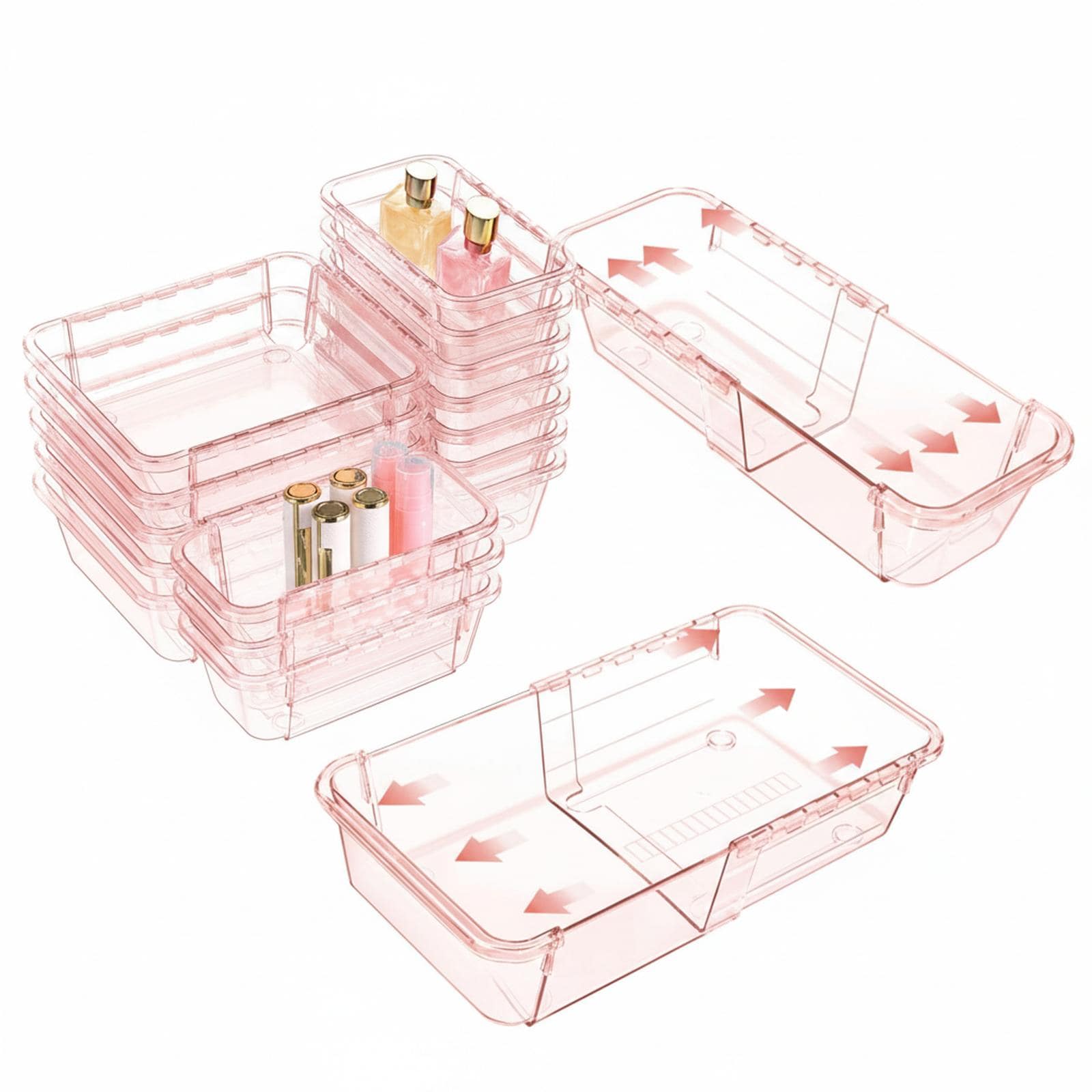 Baginizer 15 Piece Adjustable Drawer Organizer Set 2 Sizes Clear PET Storage Bins for Makeup Bedroom Office #BAGINIZER001183