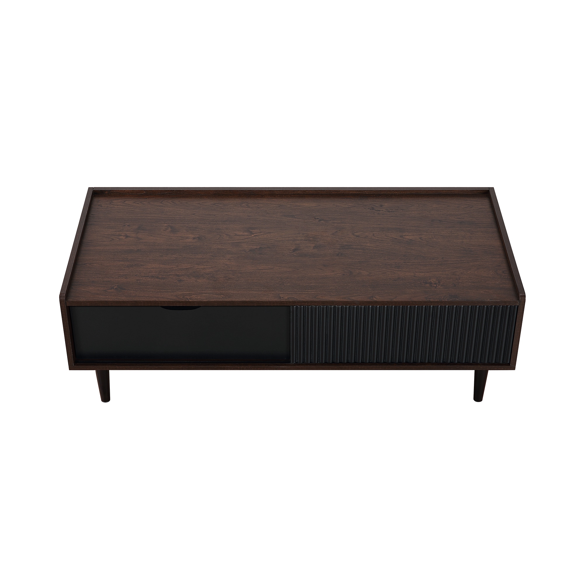 Duane Dark Brown and Black Ribbed Wood Coffee Table with Storage