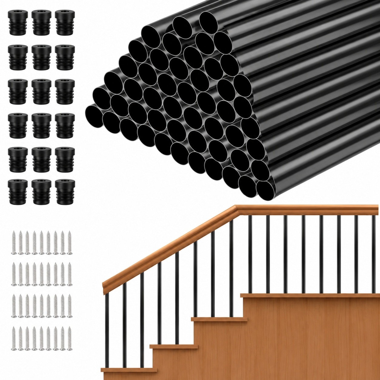 Aoibox  36 in Round Aluminum Deck Balusters for Wood and Composite Railing 3 4 in Dia Black 50 Pack