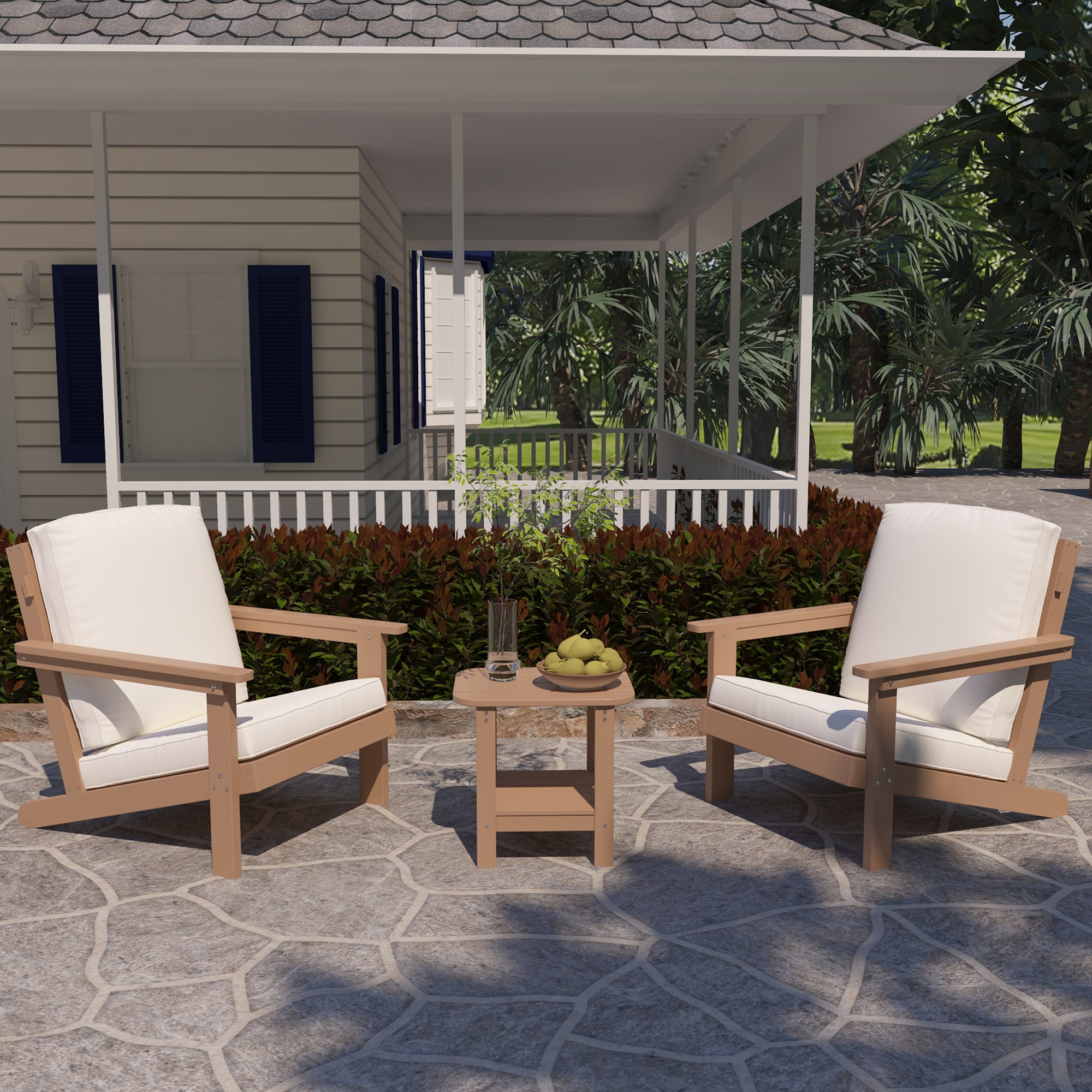 Clihome 3-Piece Patio Conversation Set with Off-white Olefin Fabric ...