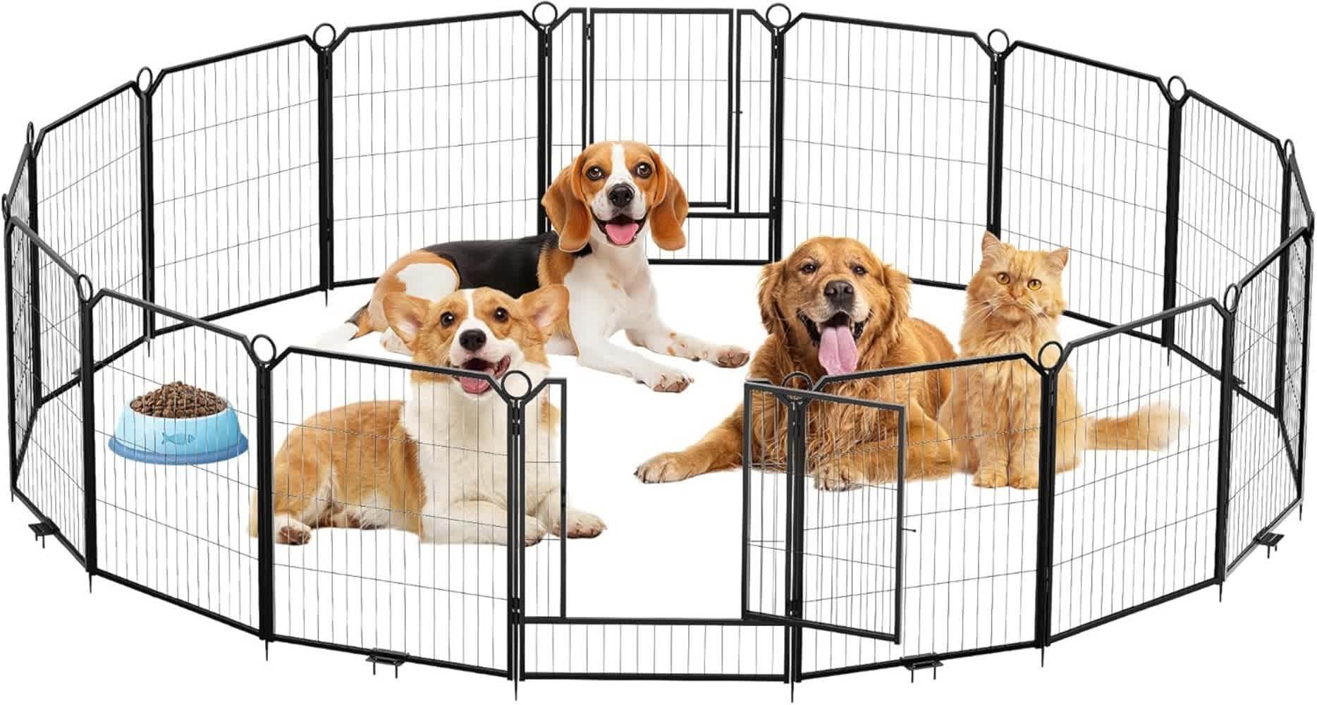 Qeetex LMY-PHO-338YK784 16 Panel Folding Indoor/Outdoor Pet Exercise Fence with 32 Inch Height Heavy Duty Pet Fence Enclosure for RV Camping/Yard and Garden
