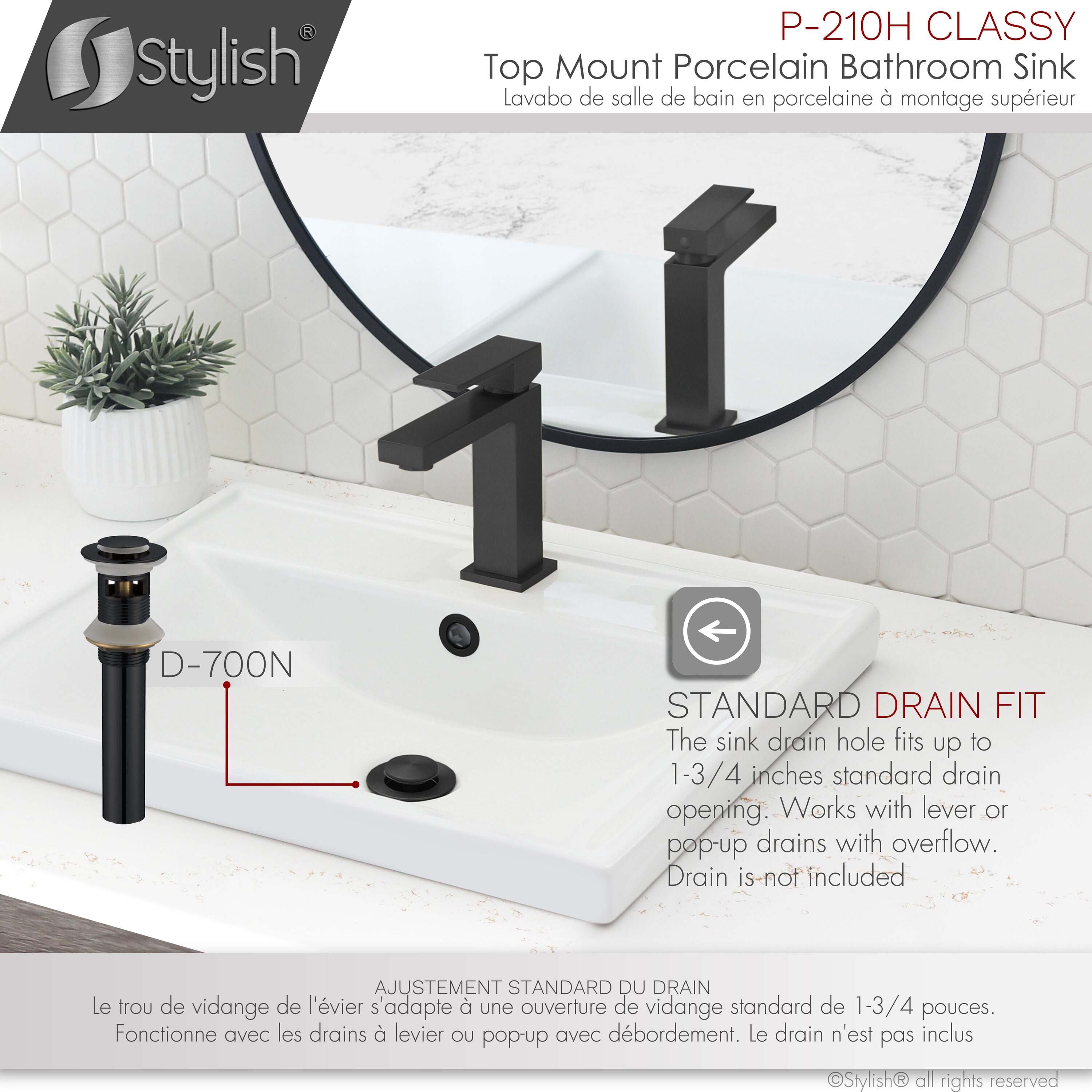 White Rectangular Ceramic Drop-In Bathroom Sink with Overflow