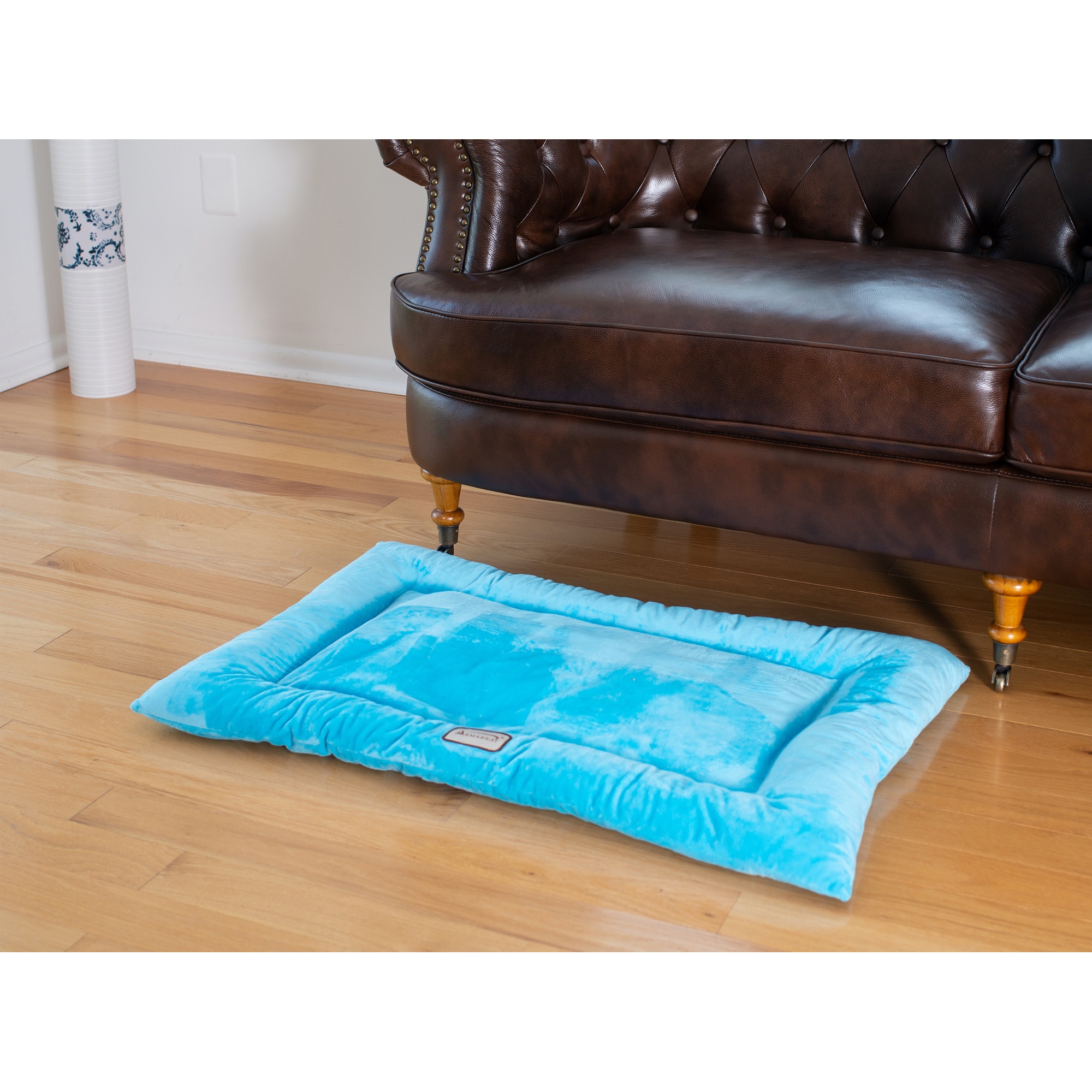 Sky Blue Velvet Medium Rectangular Pet Bed Mat