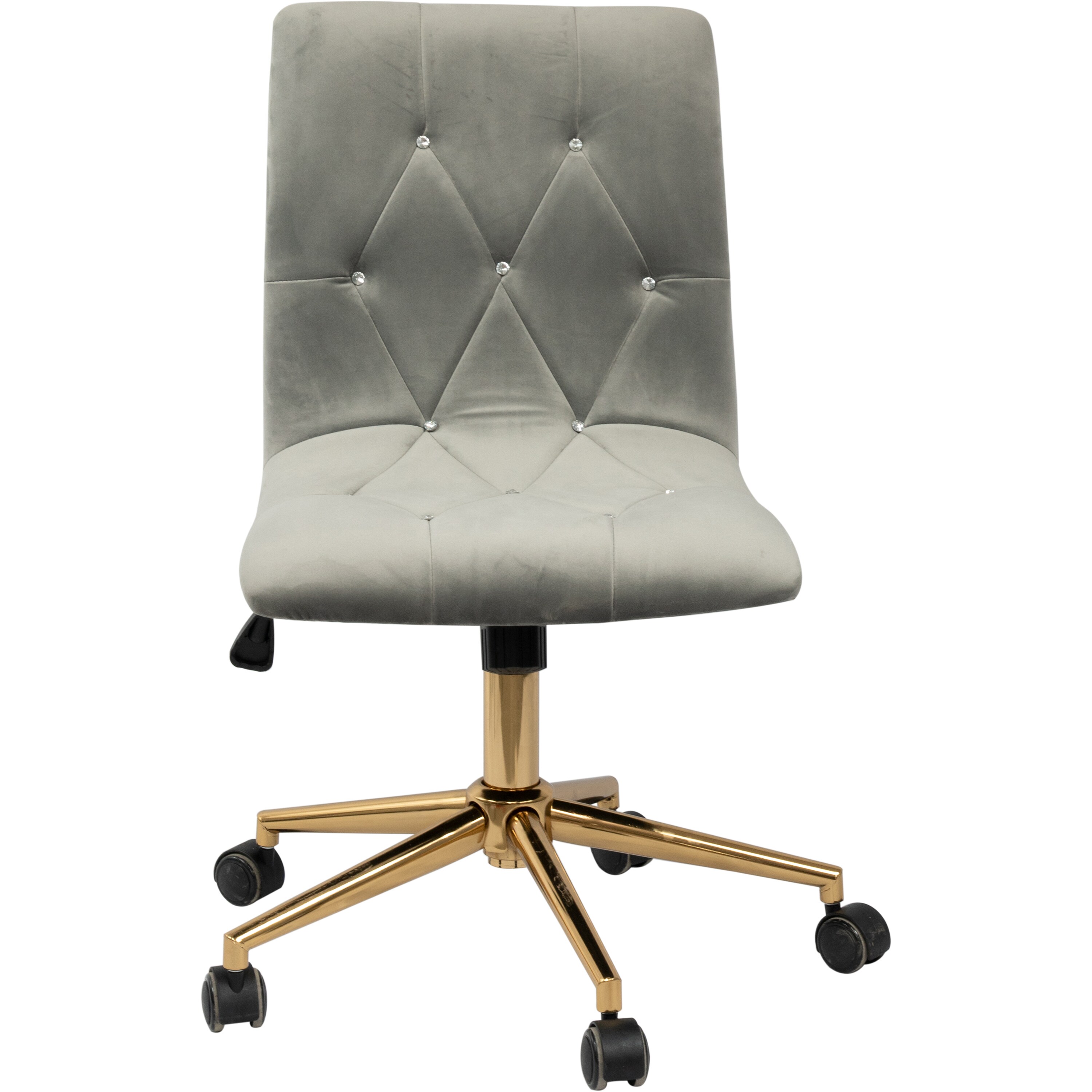 Modern Velvet Fabric Office Chair, Height Adjustable 360 Swivel with Gold Metal Legs and Wheels, Yellow