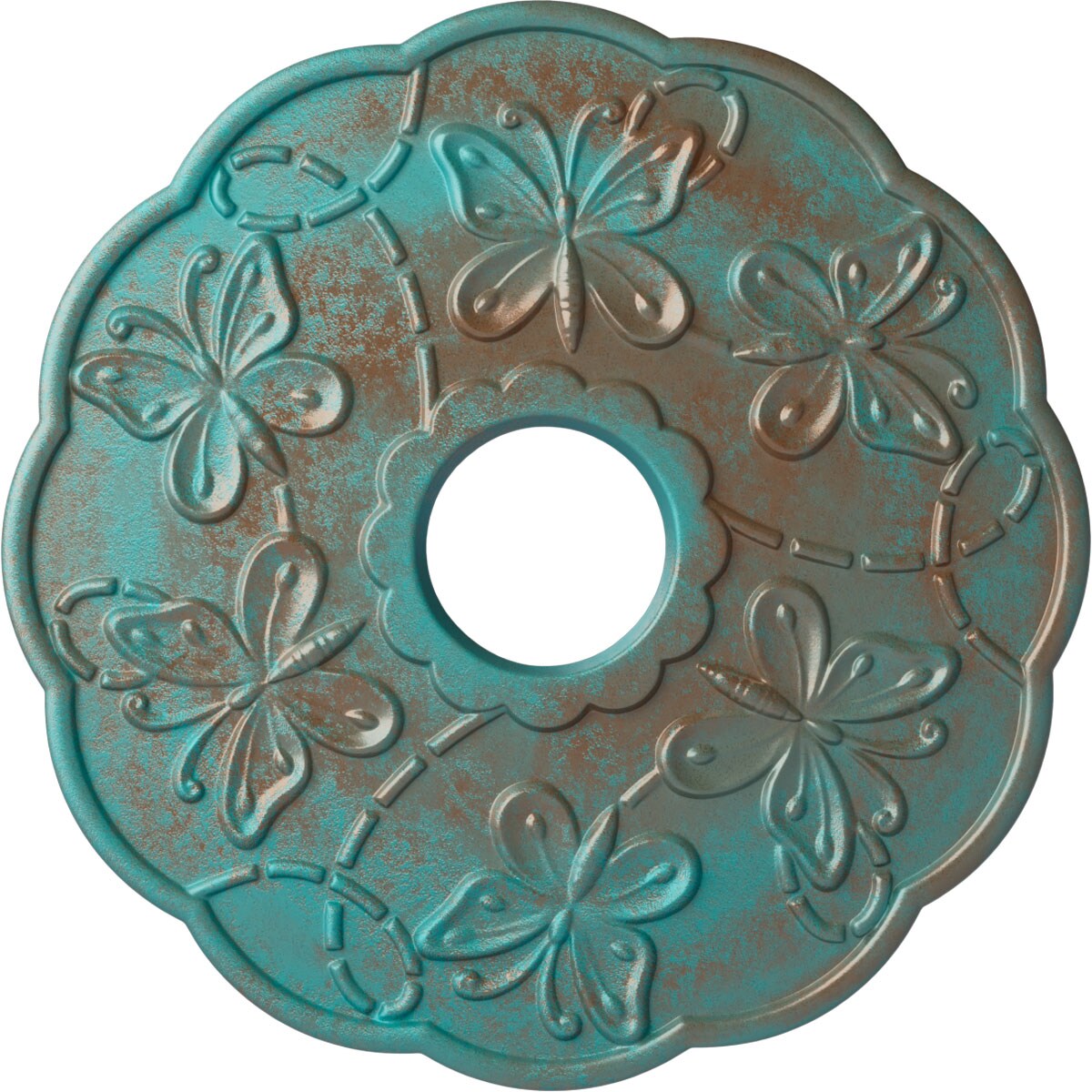 Ekena Millwork CM17TSCGS Terrones Butterfly 17.875-in W x 17.875-in L Painted Copper Green Patina Polyurethane Whole Ceiling Medallion