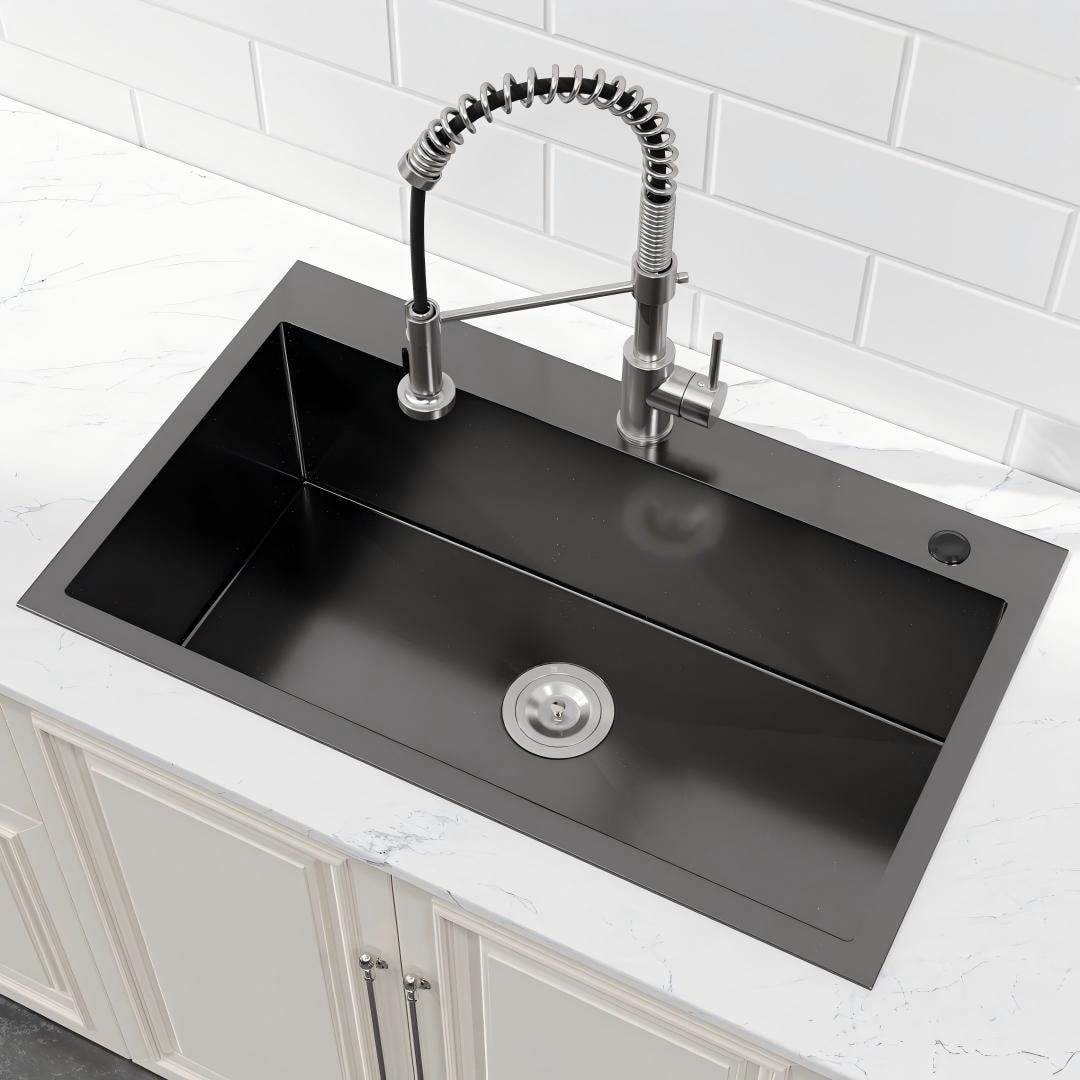LIVACA 32 inch x 19 inch x 10 inch Black Stainless Steel Kitchen Sink with Handmade Craftsmanship and X-Shaped Drainage Design