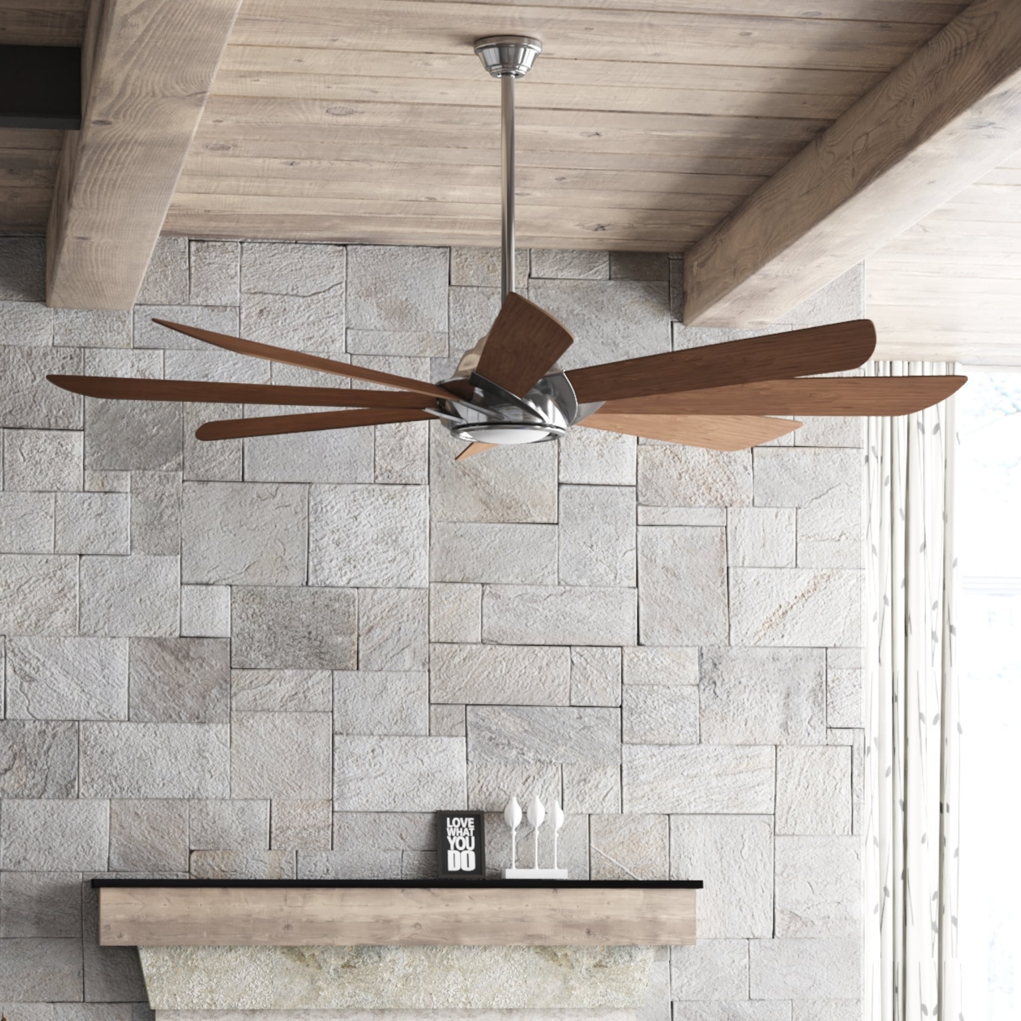 Harbor Breeze 43325 Hydra 70-in Integrated LED Brushed Nickel with Toffee Blades Ceiling Fan With Light and Remote ( 8 -Blade )