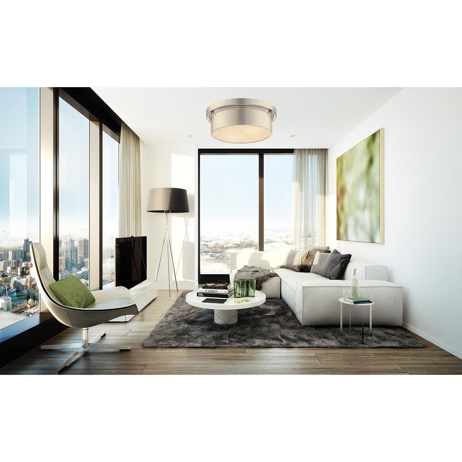 SUPERHUNTER JLB-EDL-EL0059 2 -Light 13-in Brushed Nickel Integrated LED Flush Mount Light