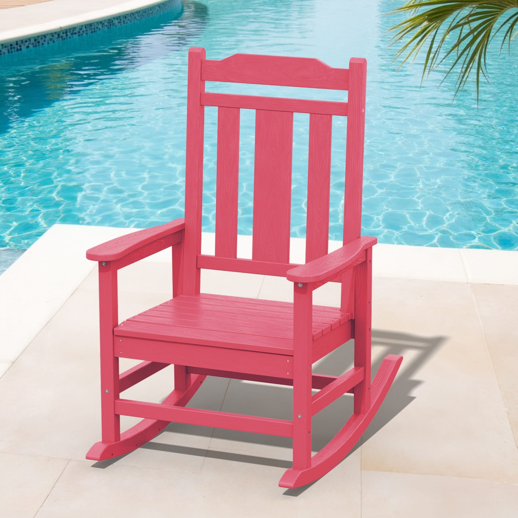 JEAREY TRJKYY-02-PK HDPE Oversized Patio Rocking Chair with Extra-Wide Seat Light Pink HDPE Frame Rocking Chair with Slat Seat