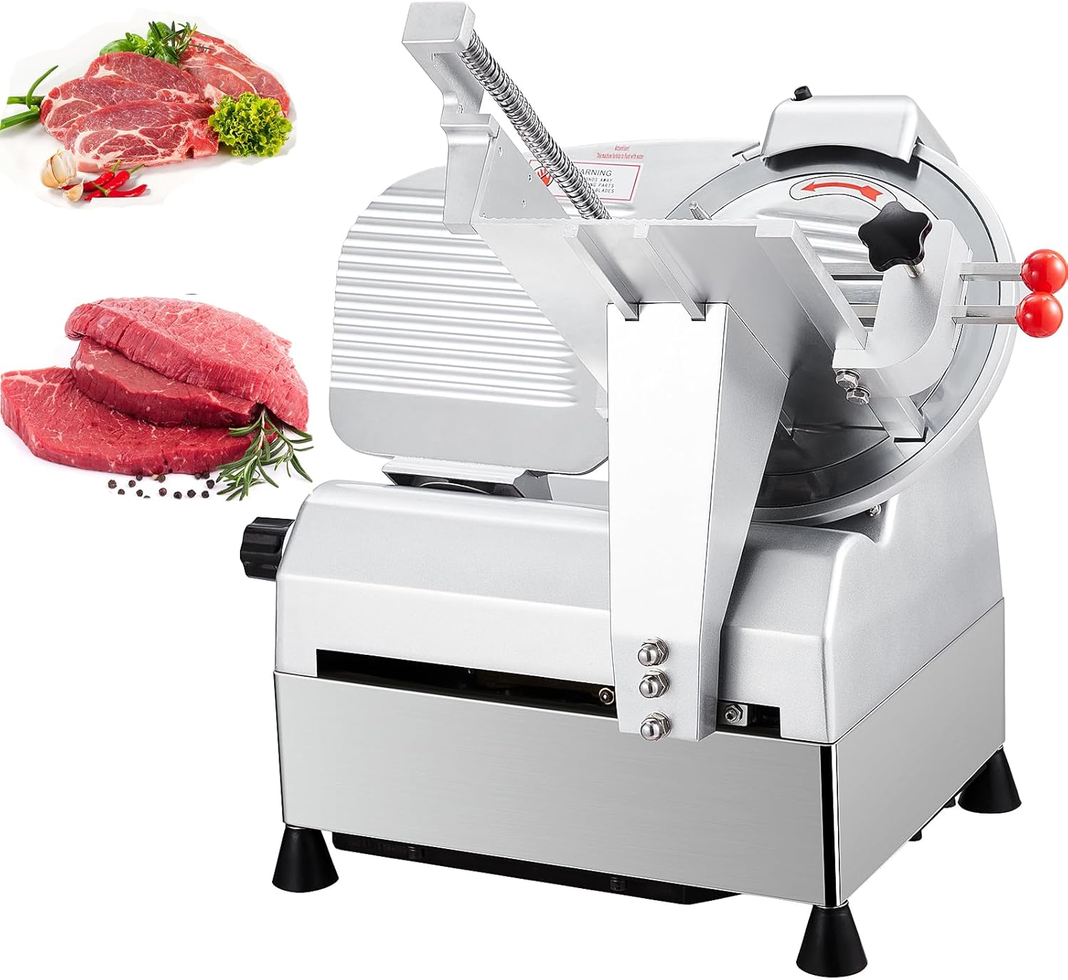 Qeetex QPJ-PHO-0ZLNIN83 Automatic Meat Slicer 800W Commercial Deli Slicer 12 Inch Stainless Steel Removable Blade Adjustable Thickness 0 To 18mm Dual Motor Heavy Duty Food Cheese Bread Slicer Safe Durable Easy Clean