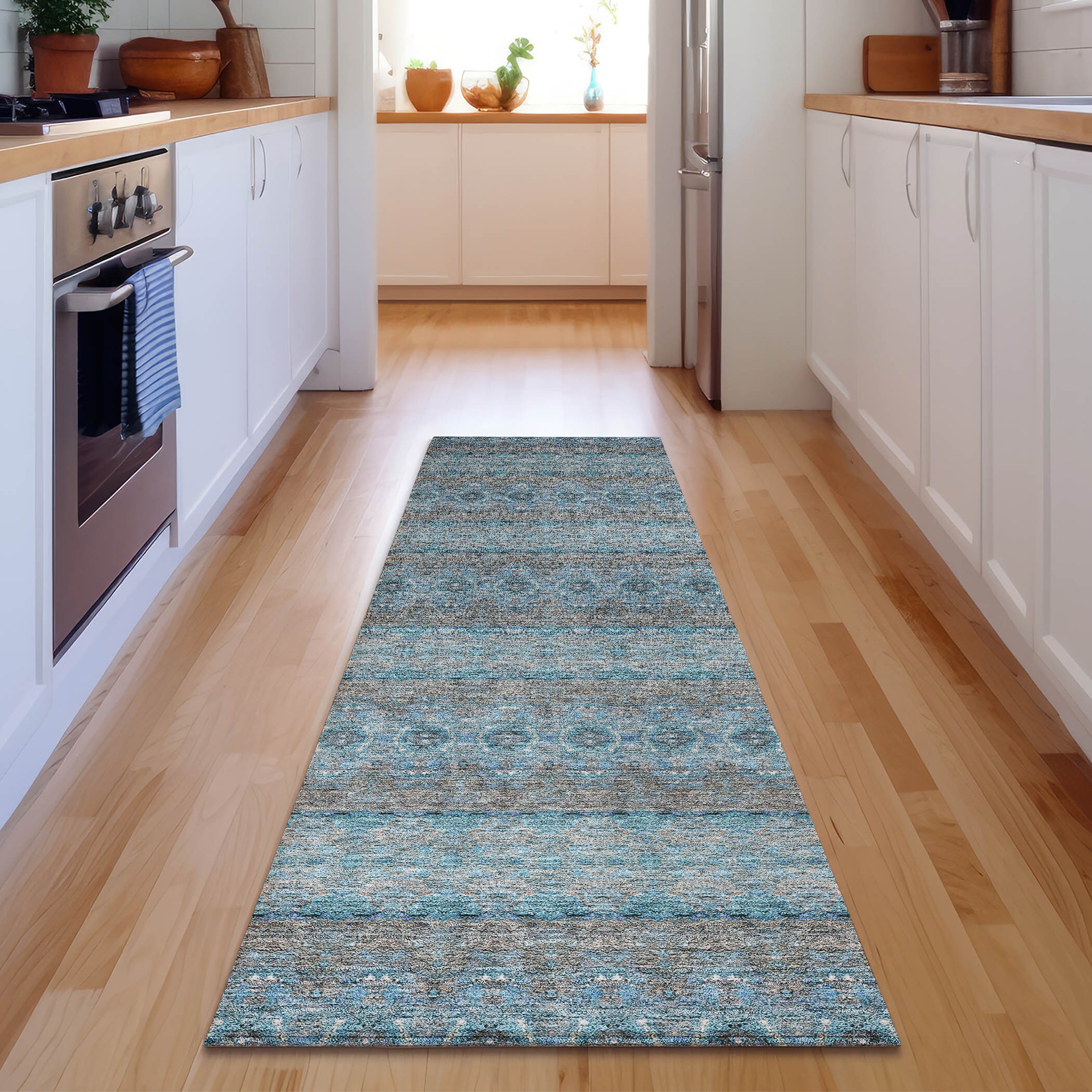 Addison Rugs AMF615TE2X8 Mayfield AMF615TE 2 x 7 (ft) Loomed Teal Rectangular Indoor Geometric Machine washable Pet Friendly Area rug
