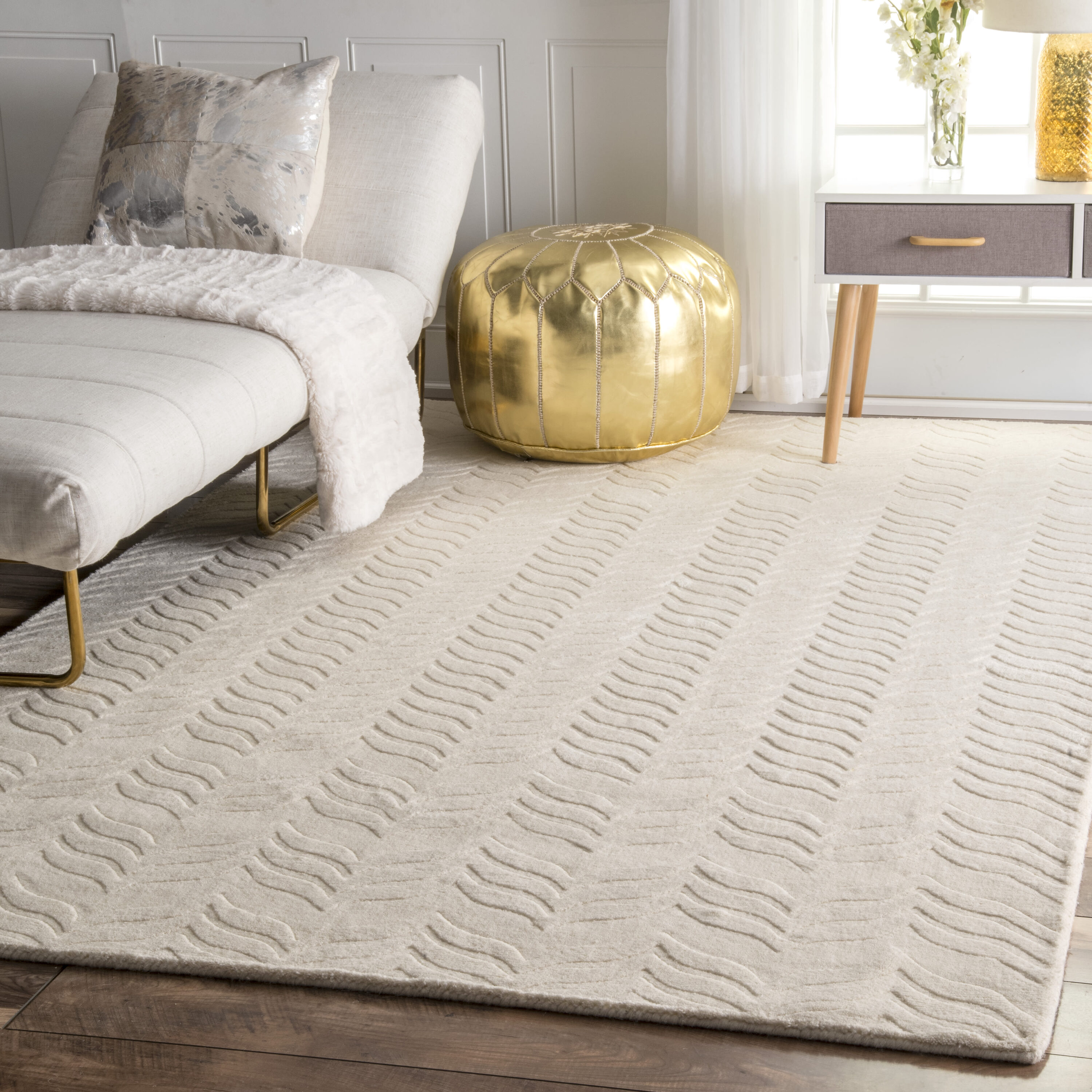 nuLOOM RUCS01C-76096 Lundberg 8 x 10 (ft) Wool Ivory Rectangular Indoor Chevron Area rug