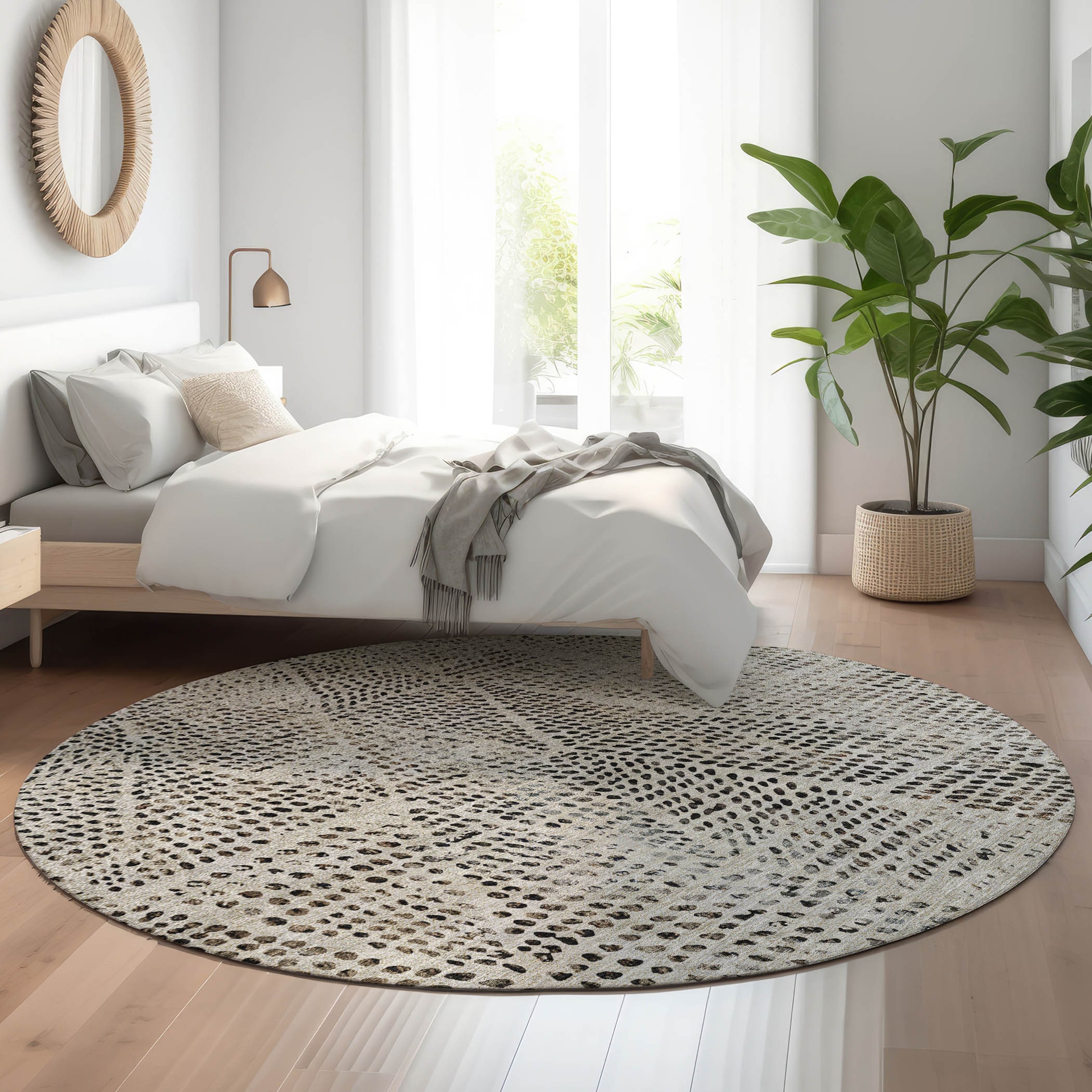Addison Rugs AMF591GY8RO Mayfield AMF591GY 8 x 8 (ft) Loomed Polyester Gray Round Indoor Geometric Machine washable Area rug