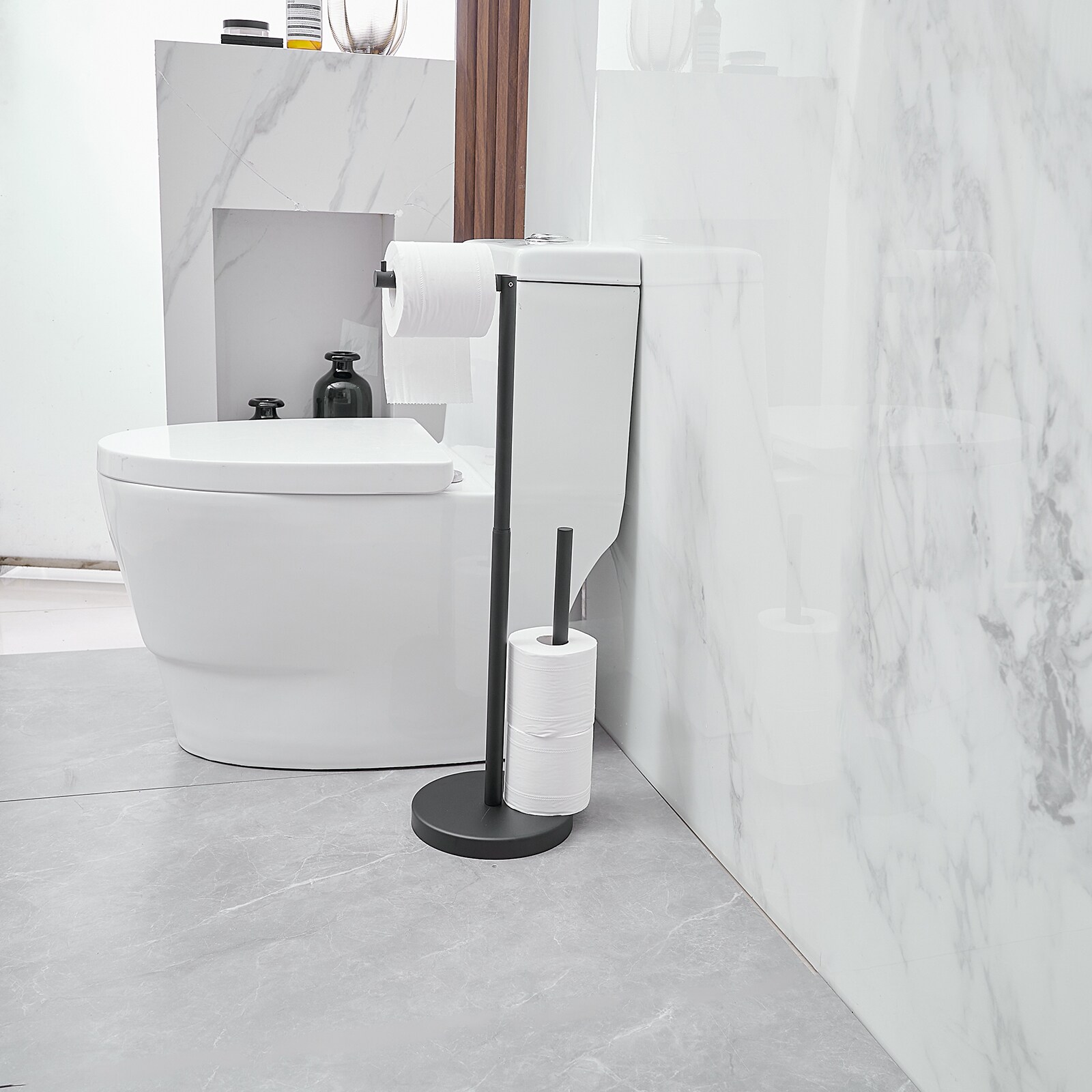 BWE A-91016 Toilet Paper Holder Matte Black Freestanding Single