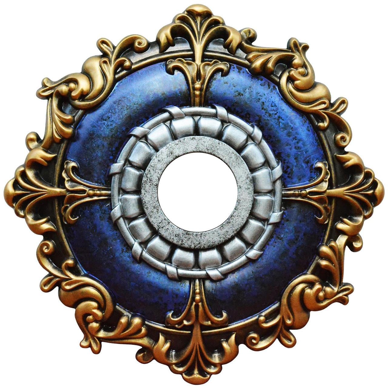 From Plain to Beautiful in Hours CCMF-057-INT-LL Blue Bushes 18-Inches W x 18-Inches L Architectural Painted Olympic Gold, Silver, Venetian Blue Polyurethane Whole Ceiling Medallion
