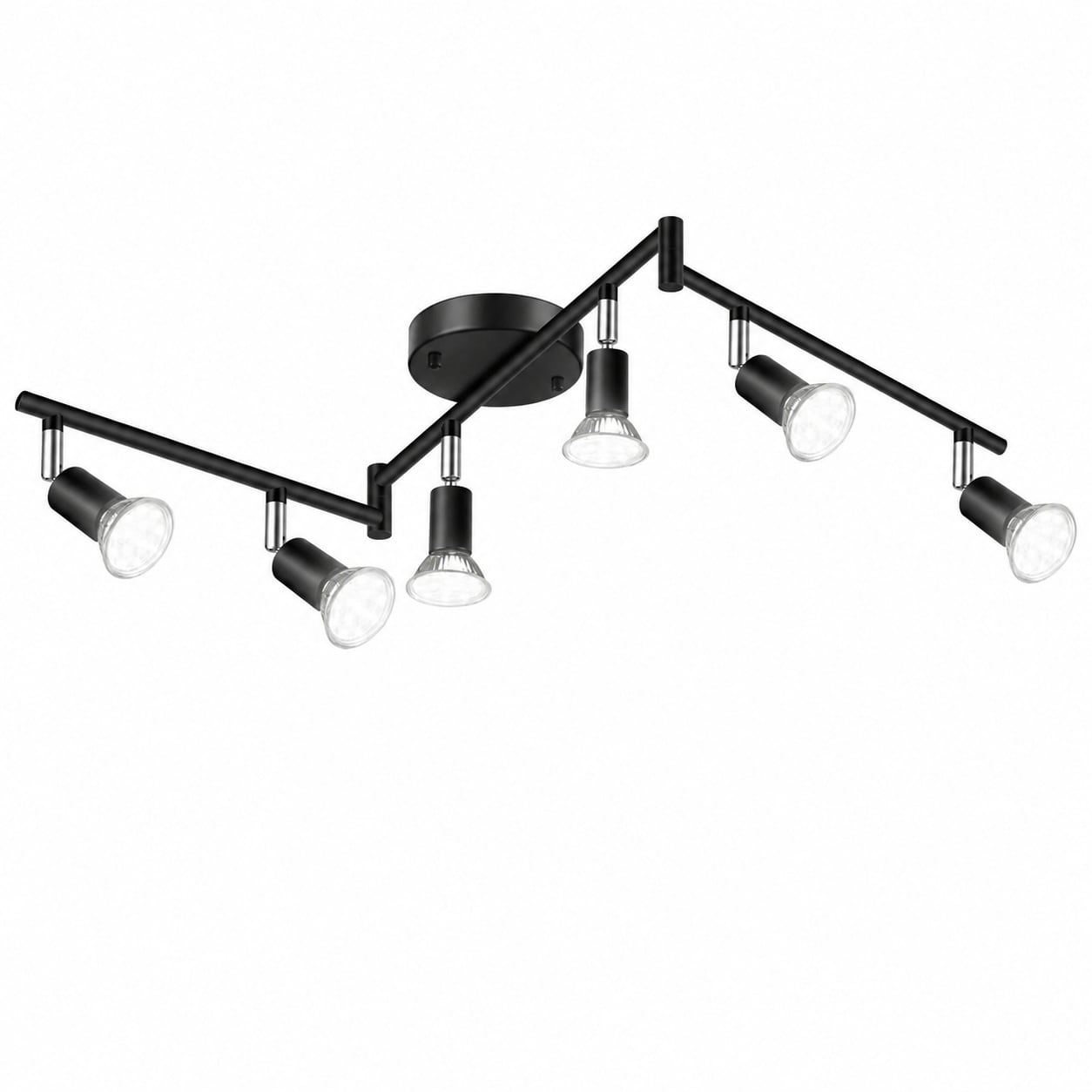 Aoibox  6 Light LED Track Lighting Kit Matte Black with Adjustable Heads 4W GU10 Bulbs 5000K Daylight 400 lm