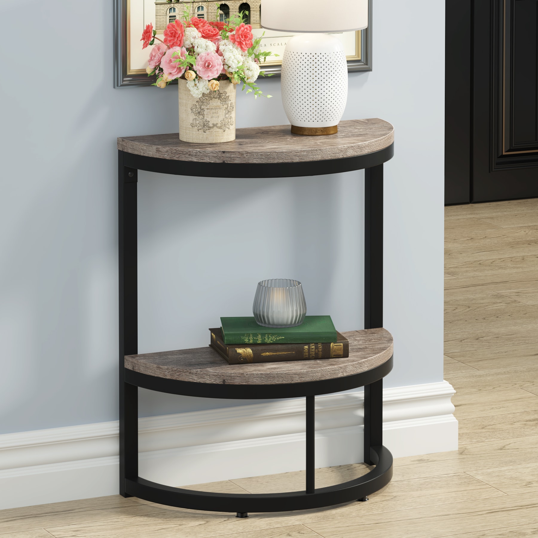 Fnova LWTJ-U0172 End table 20-in W x 24-in H Gray Wood Half-round Industrial End Table Assembly Required