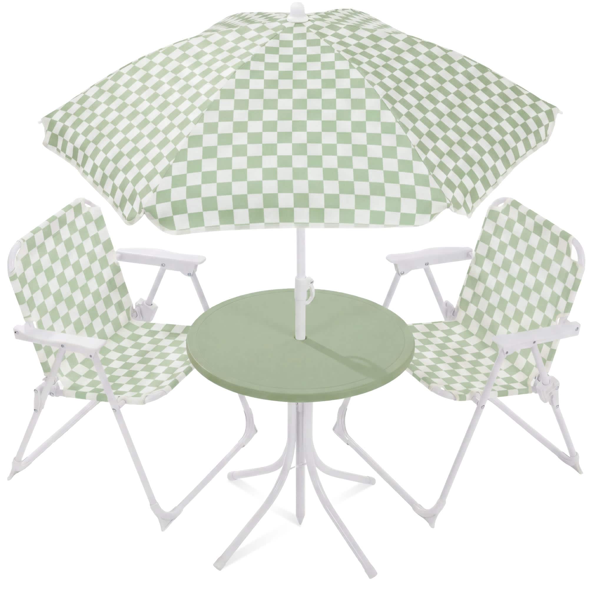 Best Choice Products  Kids Outdoor Table and Chair Set with Umbrella 3-Piece Foldable Toddler Picnic Set Ages 2-5 - Sage