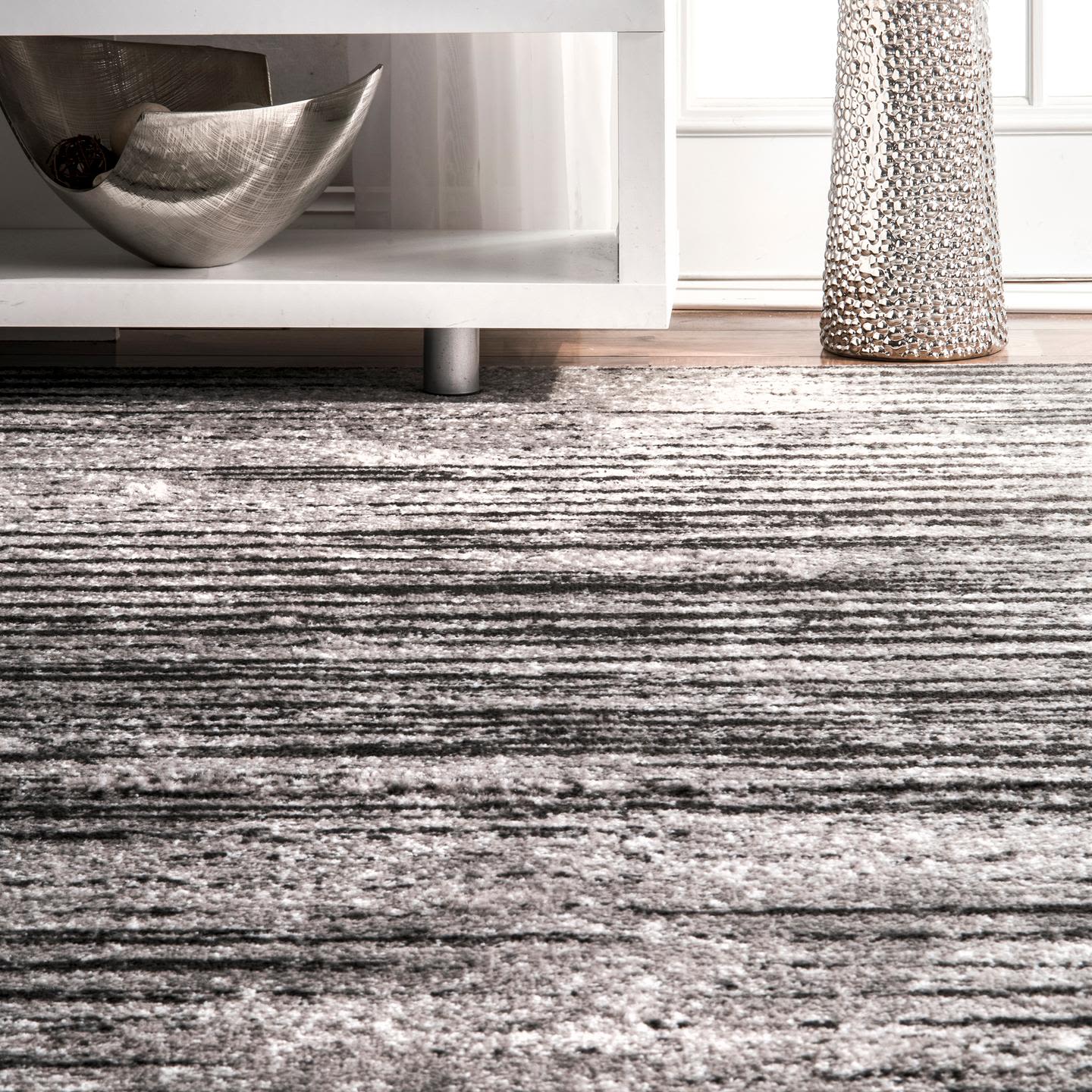 Gray Striped Synthetic Easy Care 2x3 Area Rug