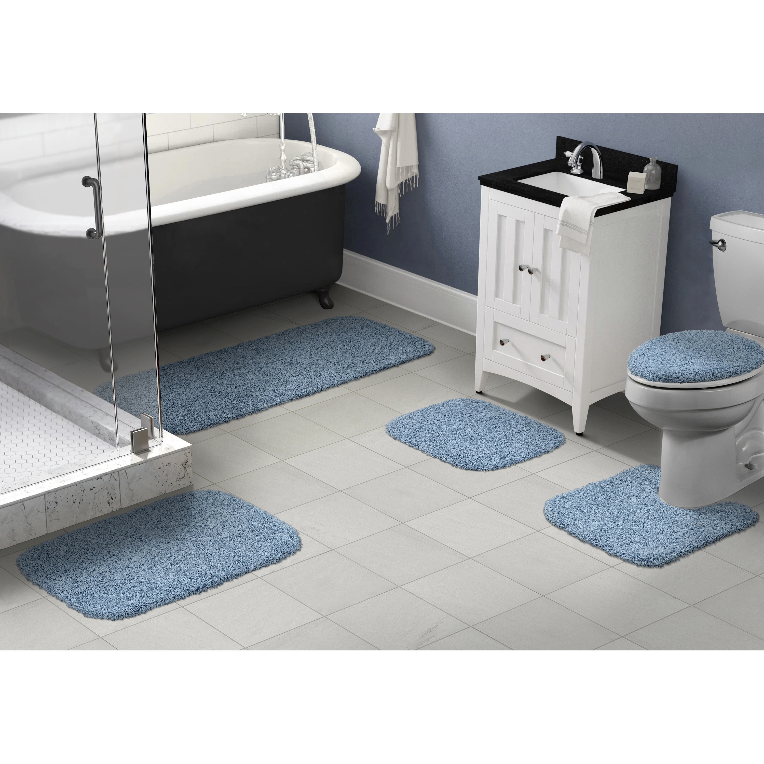 Garland Rug BA110W5P06J4 Jazz 22-in x 60-in Basin Blue Nylon Bath mat set
