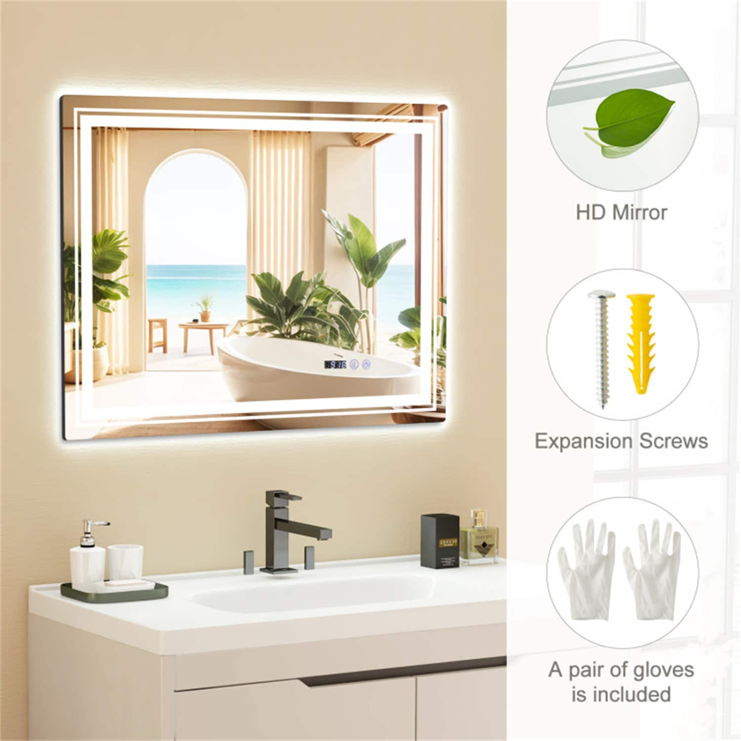 BABOOM LED Bathroom Mirror 31.5-in x 23.5-in Frameless Dimmable LED ...