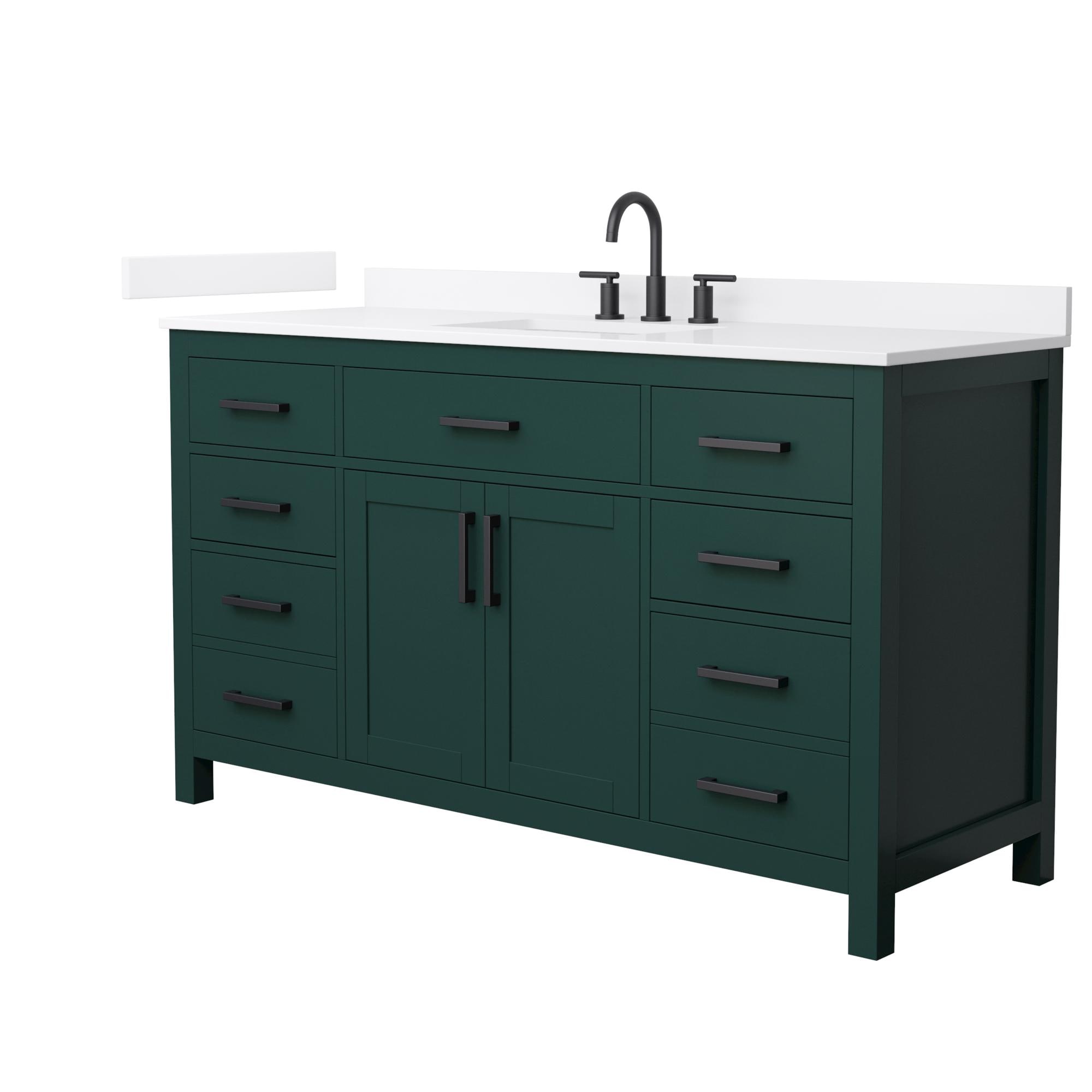 Wyndham Collection Beckett 60-in Green with Matte Black Trim Undermount Single Sink Bathroom Vanity with White Quartz Quartz Top