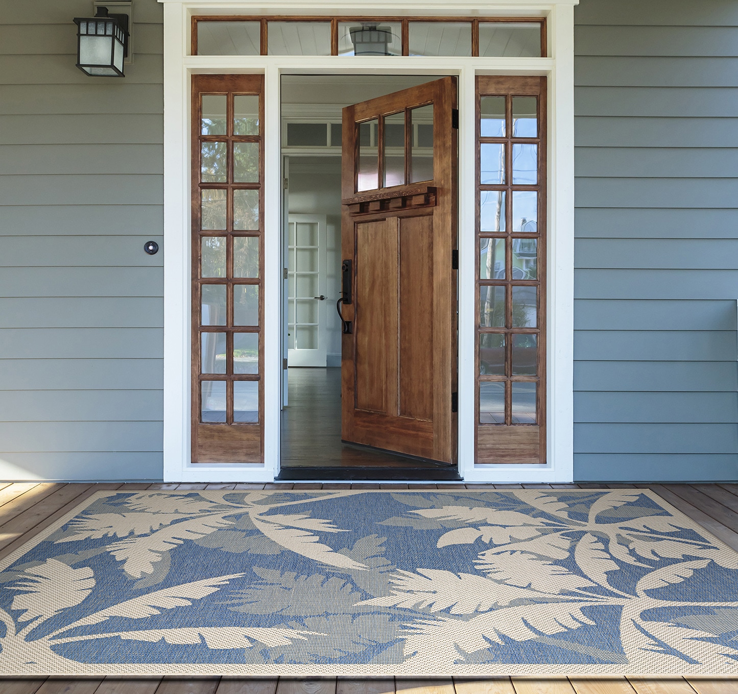 Couristan 22163143053076T Monaco 5 x 7 (ft) Polypropylene Ivory-Sapphire Blue Rectangular Indoor/Outdoor Floral/Botanical Tropical Area rug