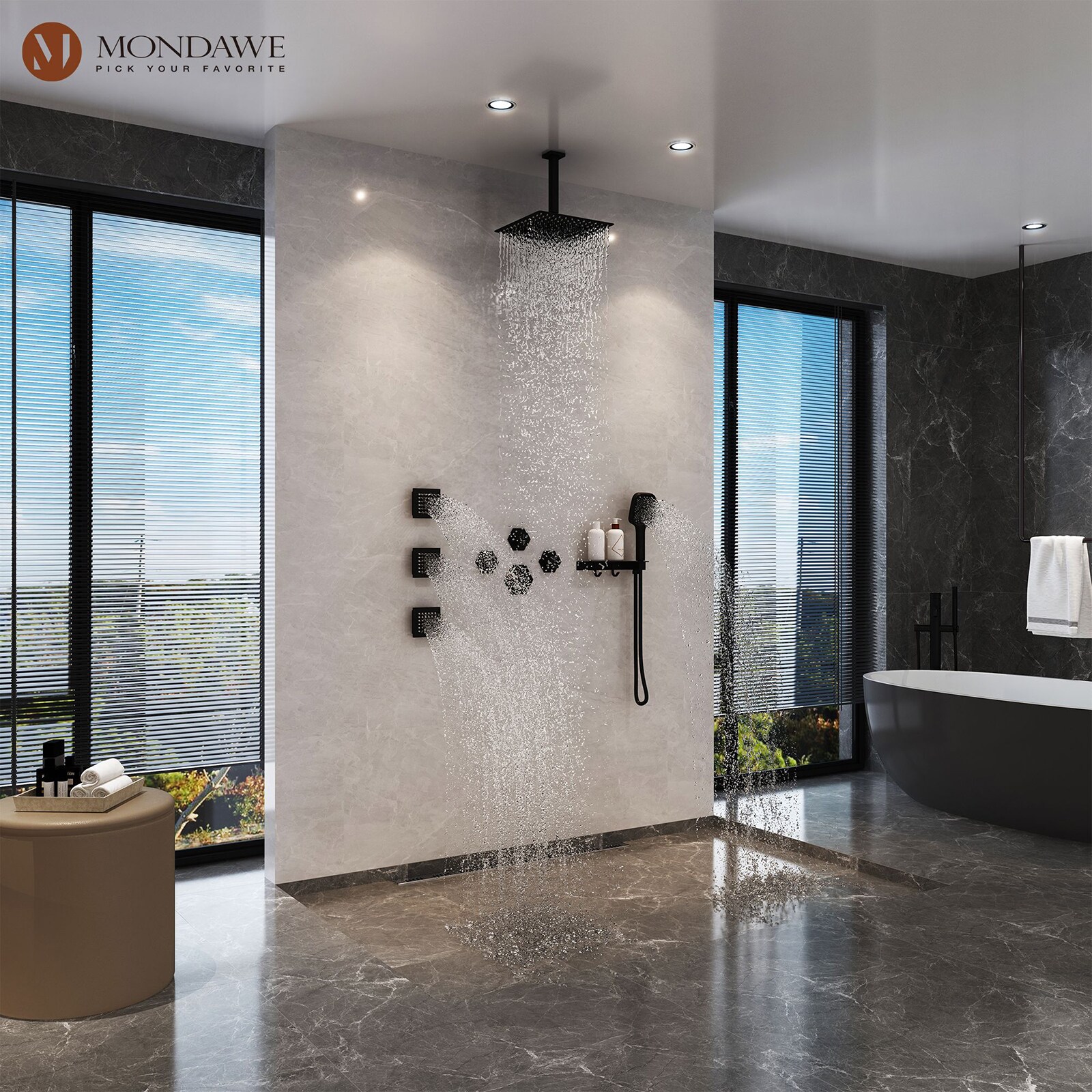 Mondawe WF-6347-B Showerhead-Bar-Panels - View #3
