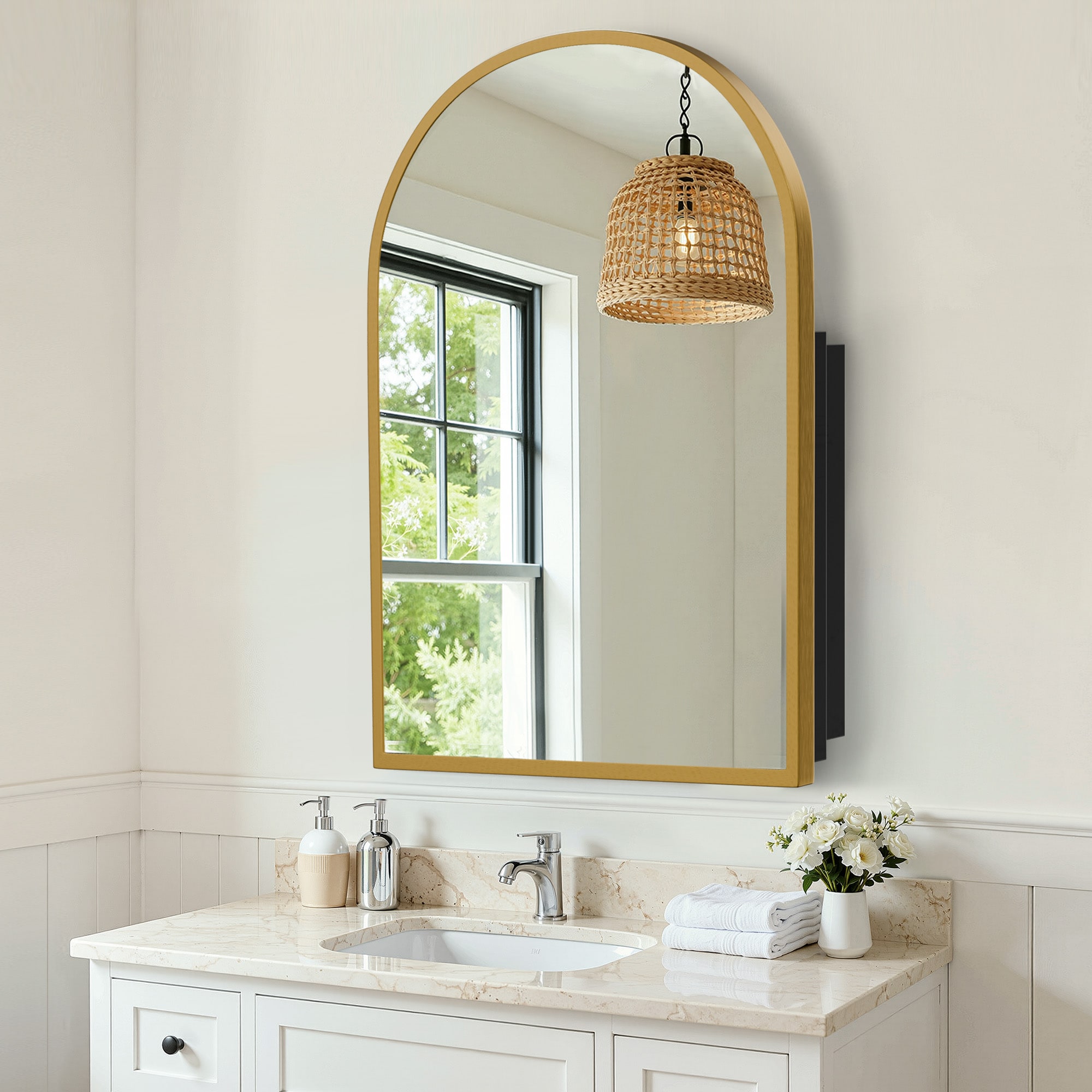 REIBII LS0601-510A06 Recessed or Surface Mount Medicine Cabinet with Mirror Adjustable Shelves