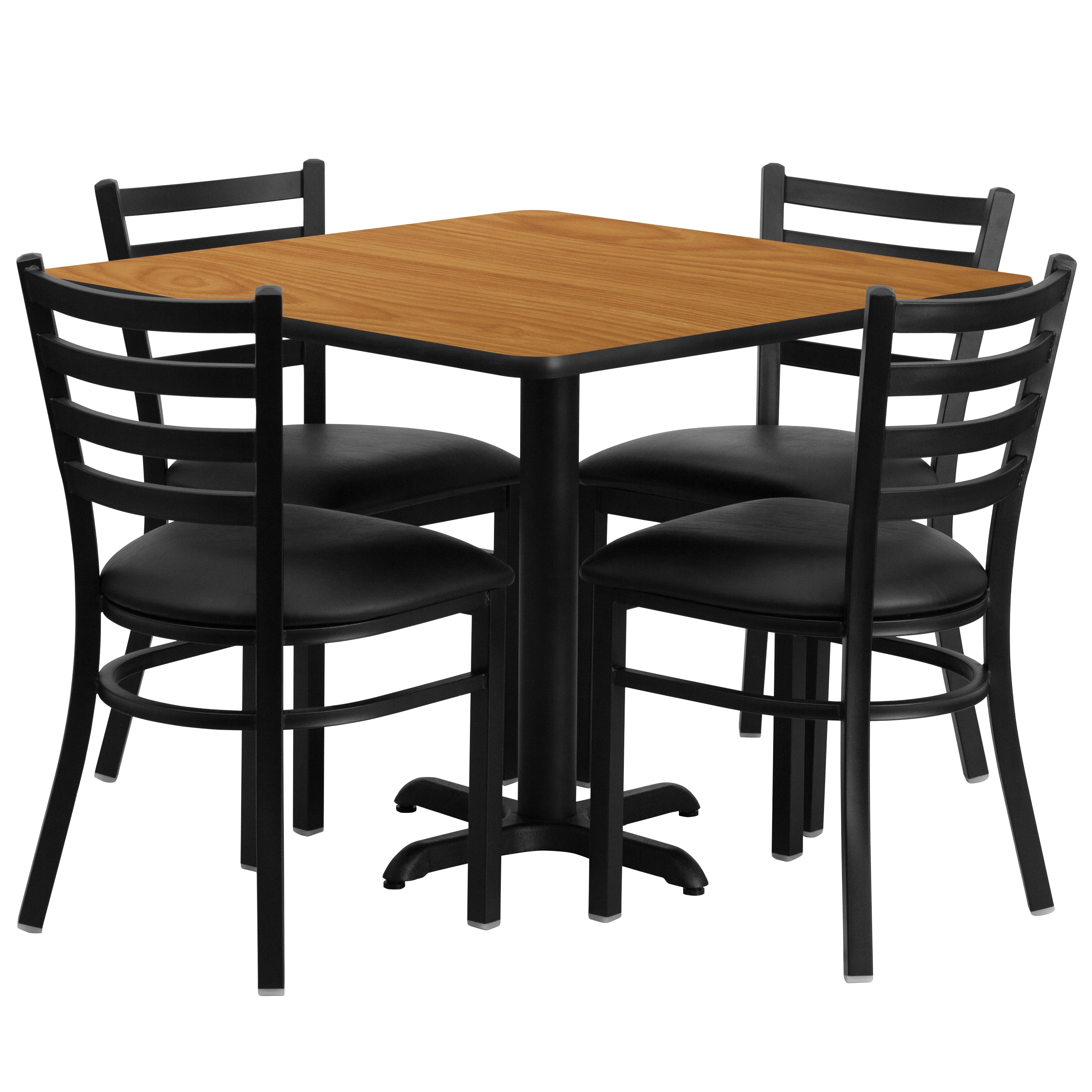 Flash Furniture 847254047487 Natural Top/Black Vinyl Seat Traditional Dining Room Set with Square Table ( Seats 4 )