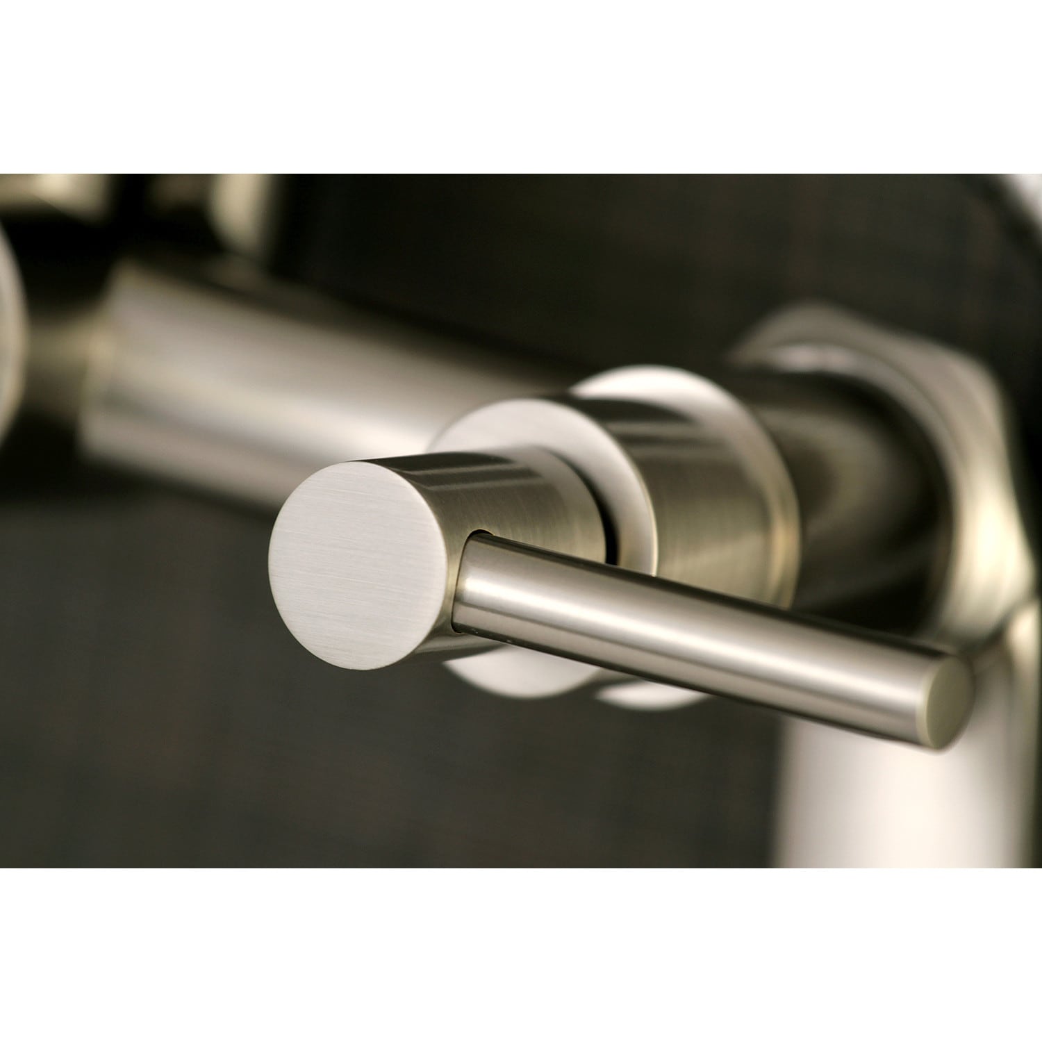 Kingston Brass Concord Brushed Nickel 3 Handle Wall Mount High Arc Bathtub Faucet With Hand