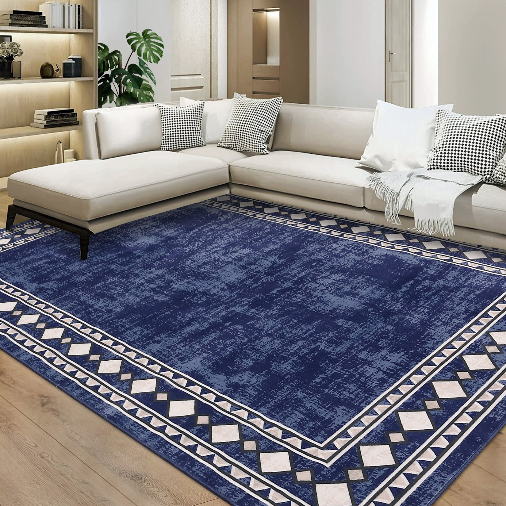 Garvee YXY-LO-PHO-16N7DPS5 9 x 12 (ft) Loomed Polyester Blue Rectangular Indoor Border Mid-Century Modern Machine washable Area rug