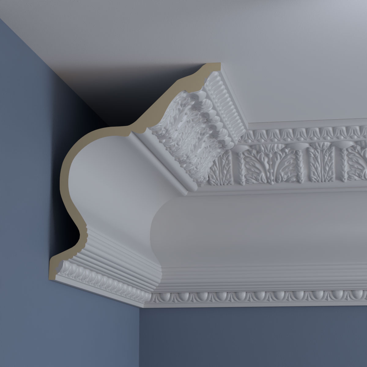 94.5" White Polyurethane Egg and Dart Acanthus Crown Moulding