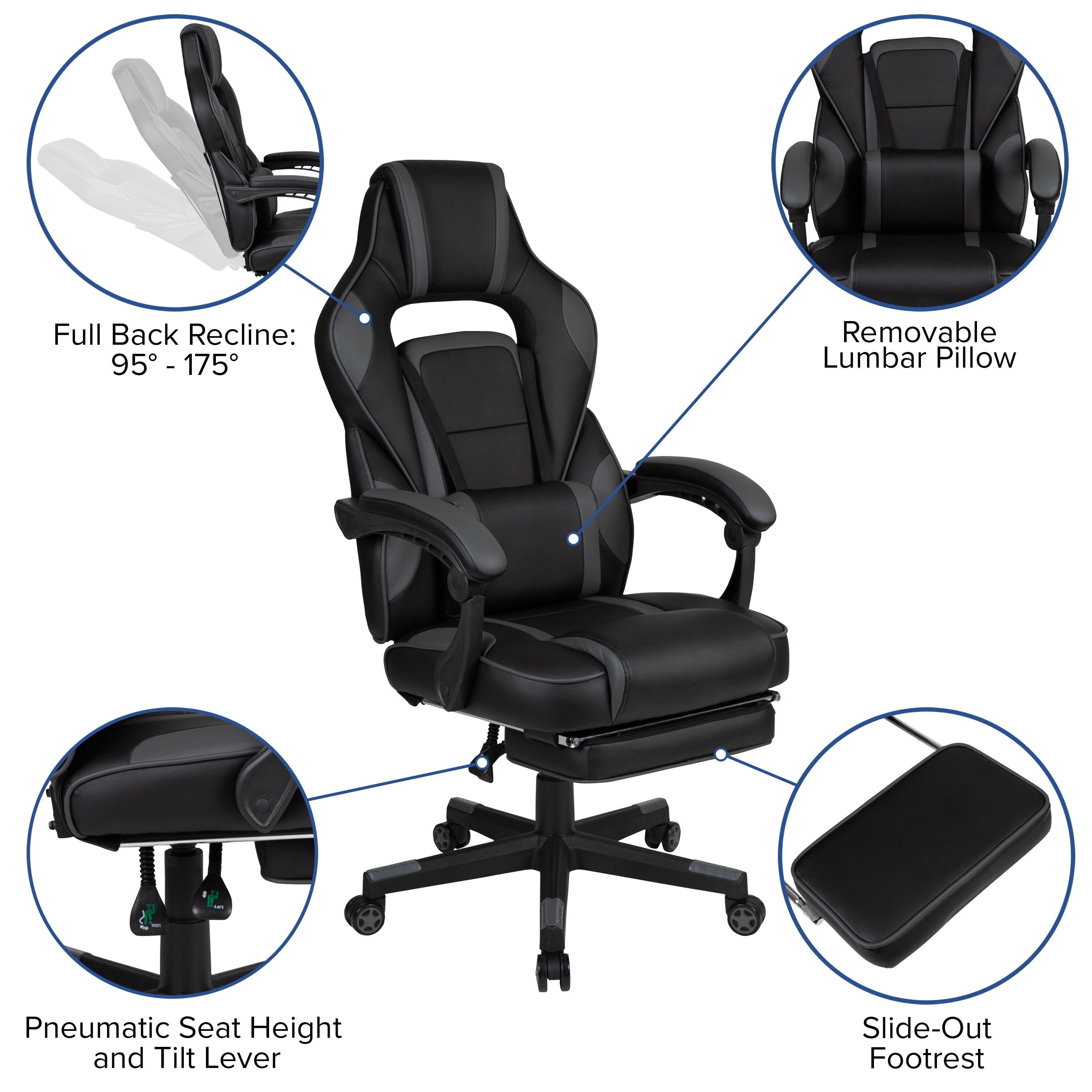 Quad Ergonomic Gaming Chair in Grey & Black Colour