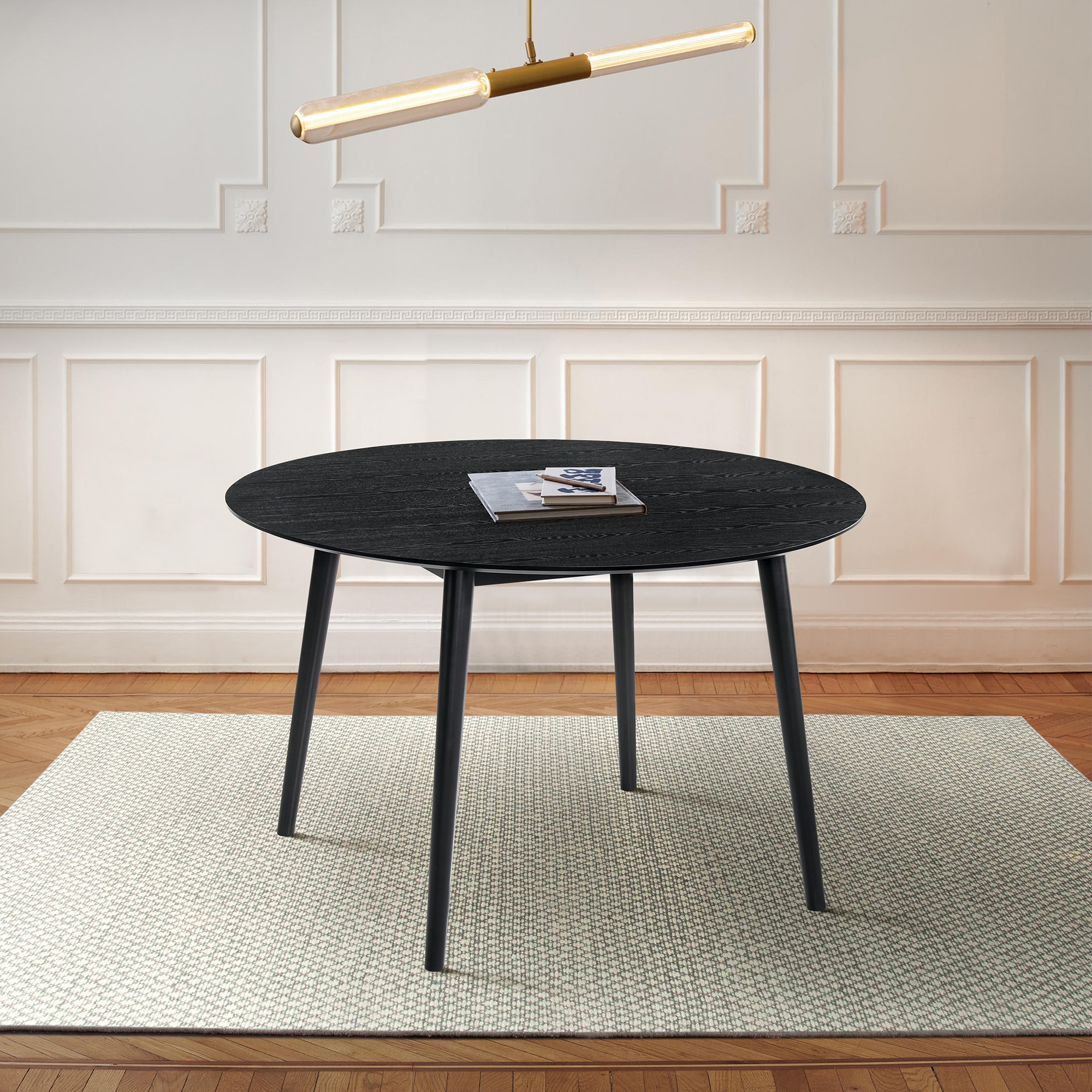 Scandinavian Modern 48" Black Wood Round Dining Table